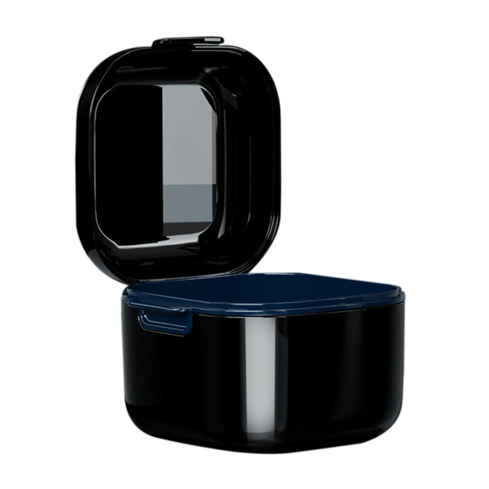 Denture Case w/ Strainer Basket Bath Cleaning Soaking for Night Guard Black