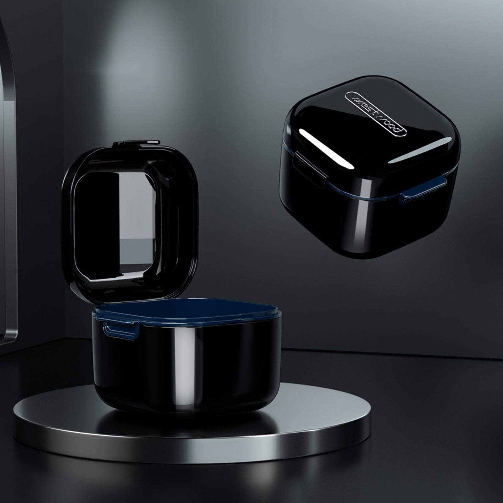 Denture Case w/ Strainer Basket Bath Cleaning Soaking for Night Guard Black