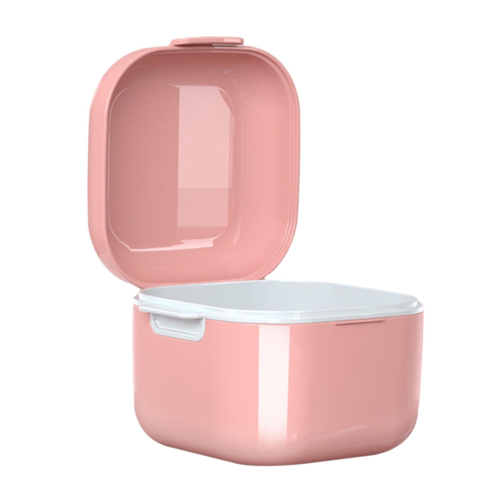 Denture Case w/ Strainer Basket Bath Cleaning Soaking for Night Guard Pink