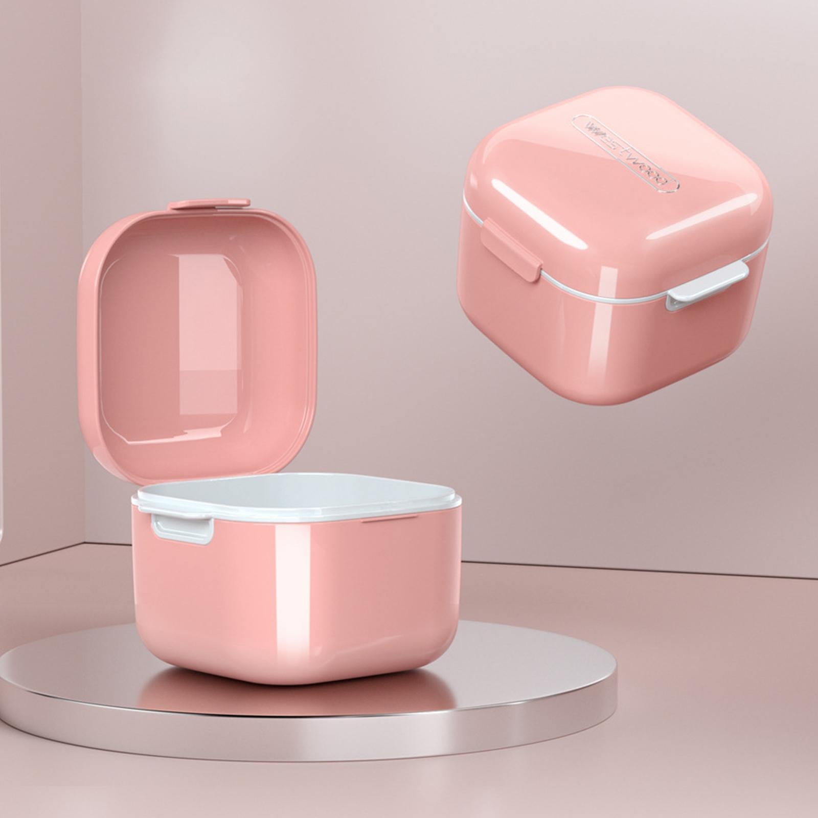 Denture Case w/ Strainer Basket Bath Cleaning Soaking for Night Guard Pink