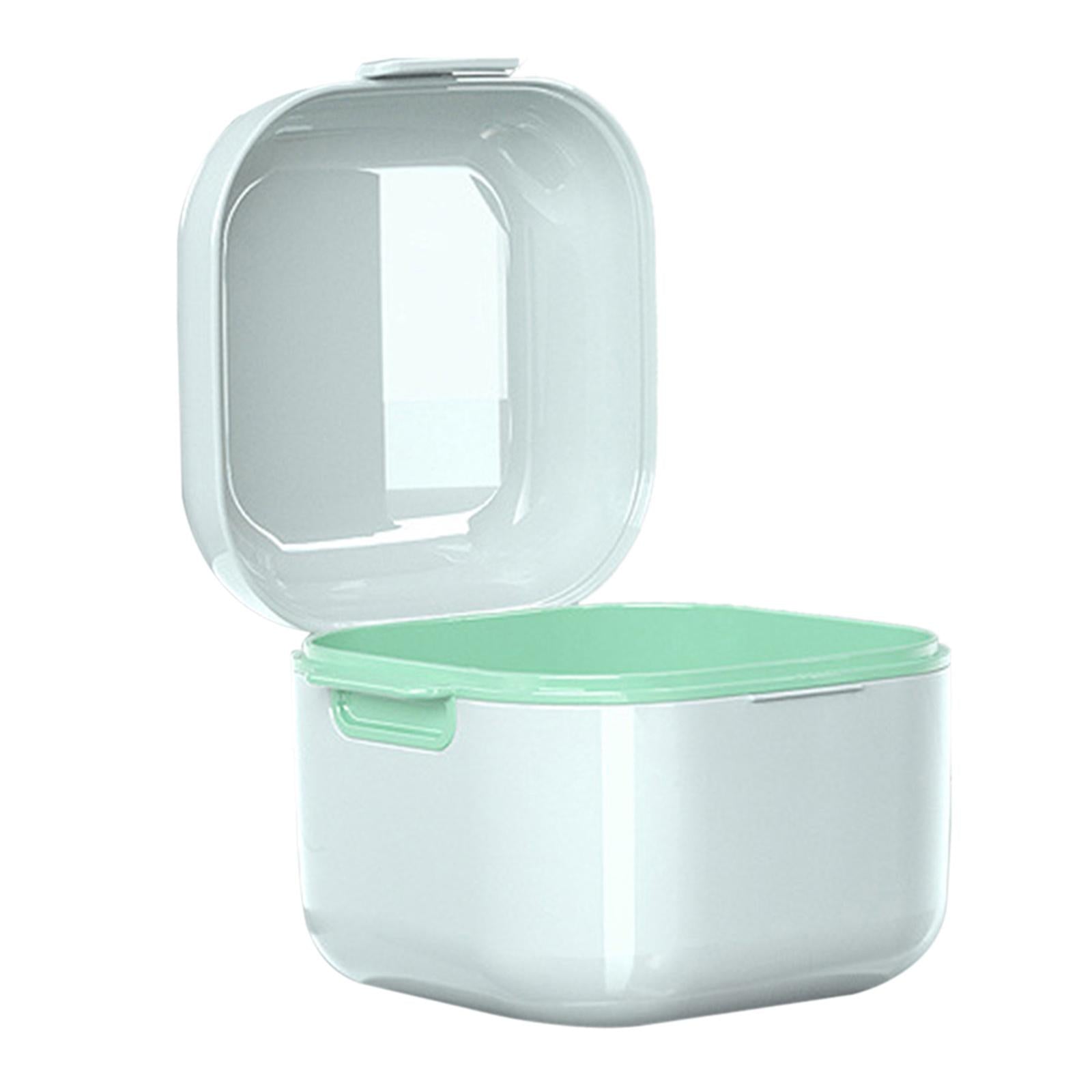 Denture Case w/ Strainer Basket Bath Cleaning Soaking for Night Guard White