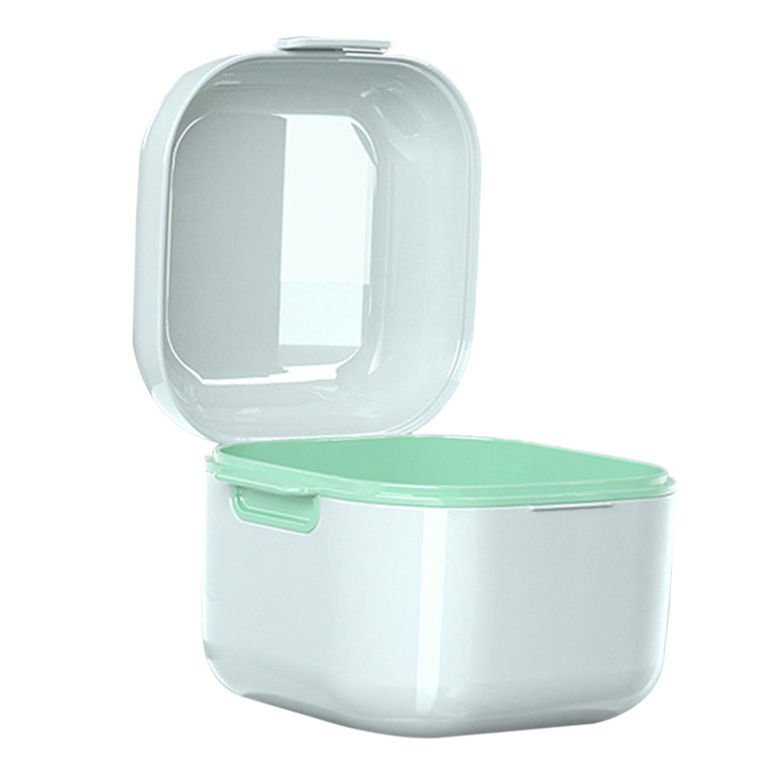 Denture Case w/ Strainer Basket Bath Cleaning Soaking for Night Guard White