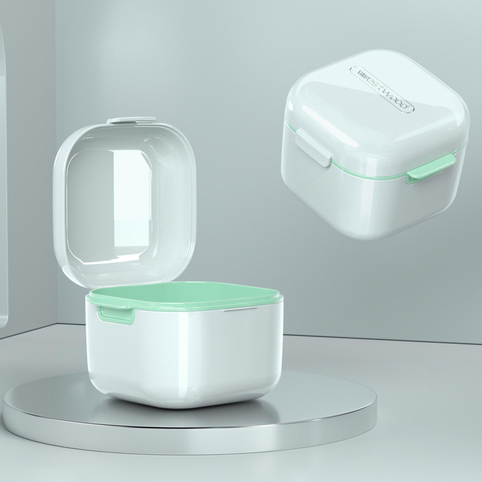 Denture Case w/ Strainer Basket Bath Cleaning Soaking for Night Guard White