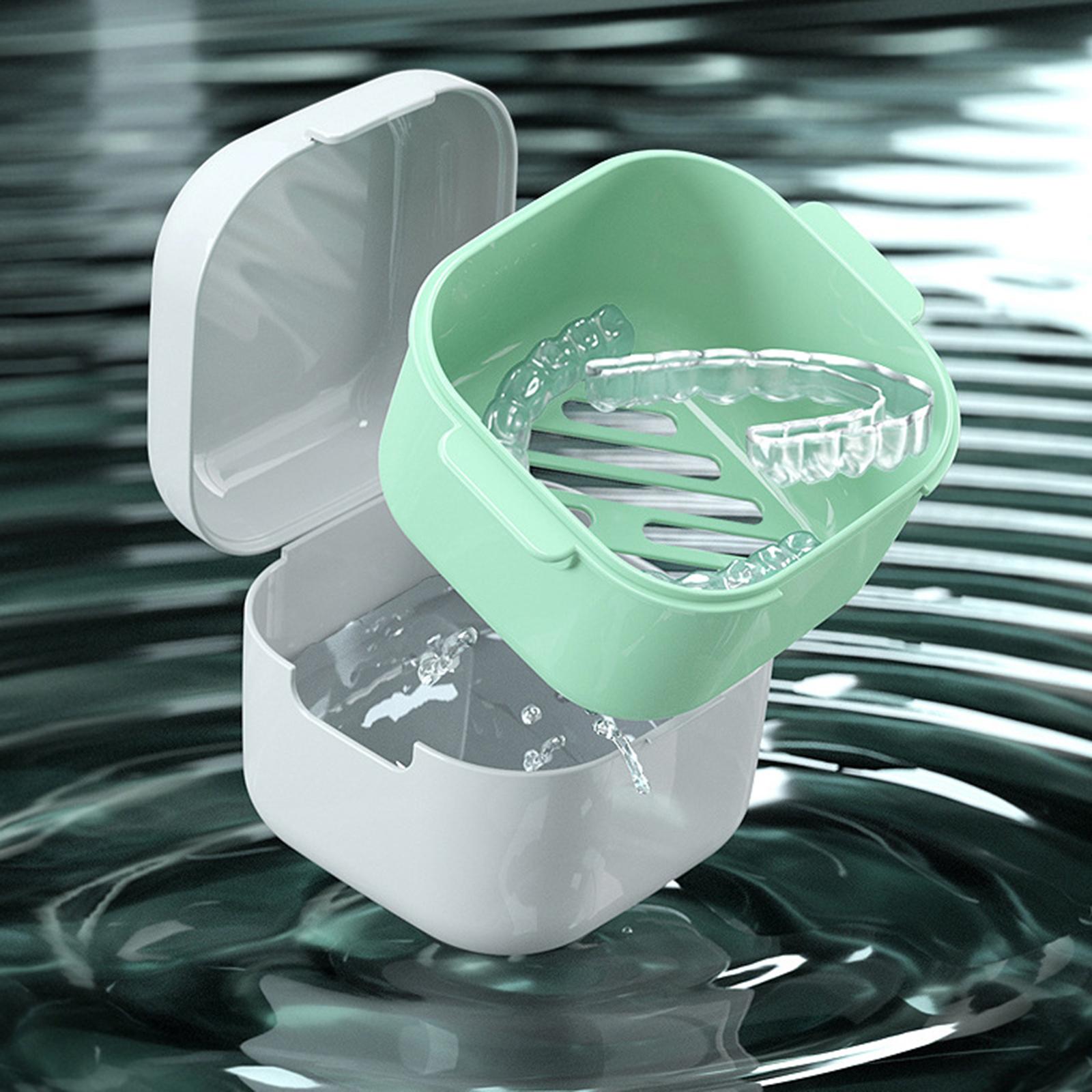 Denture Case w/ Strainer Basket Bath Cleaning Soaking for Night Guard White