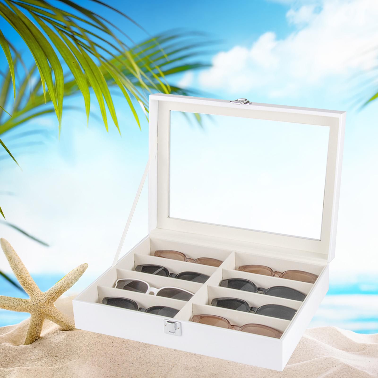 8 Grids Sunglasses Display Storage Box Wood Home Gadget White Drawer