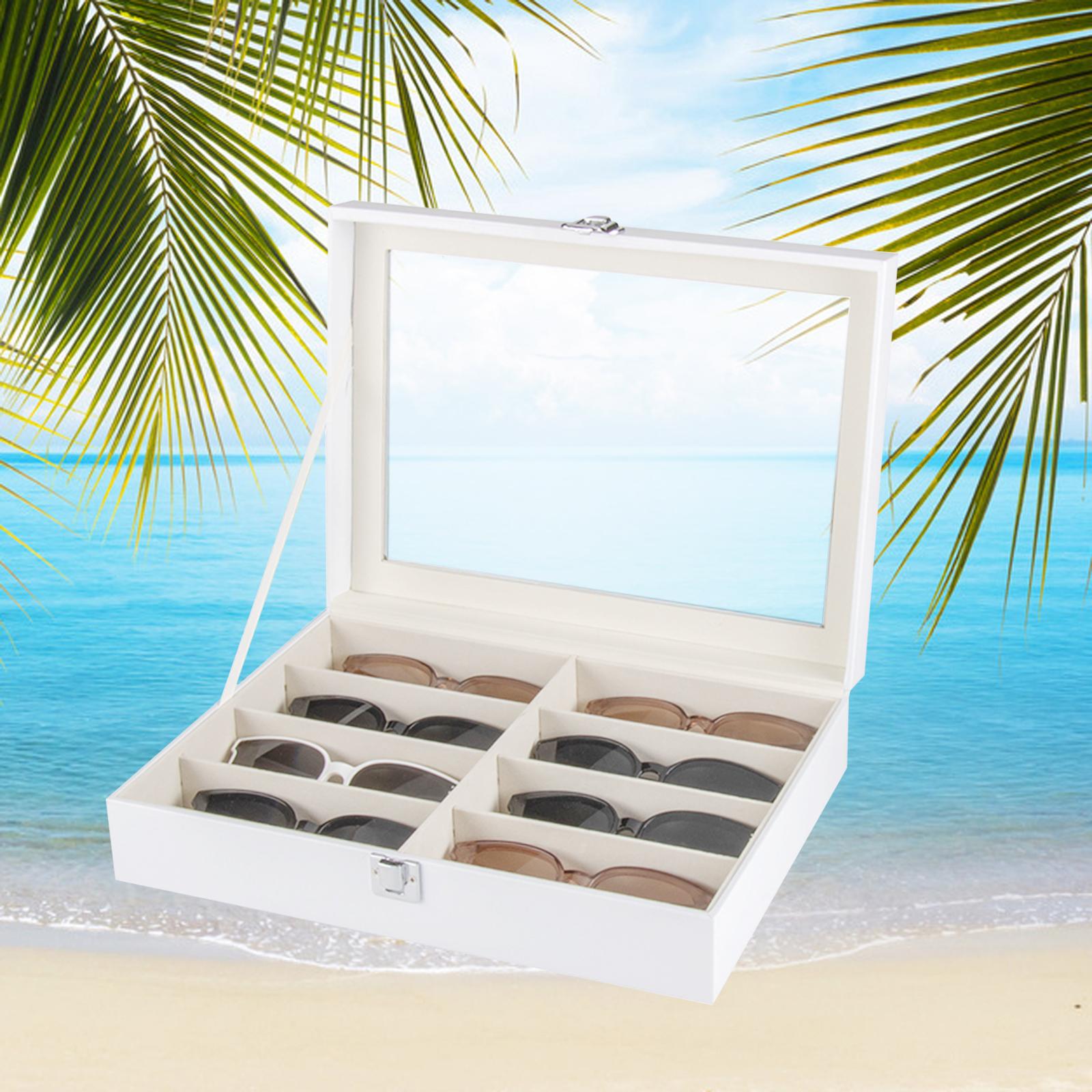 8 Grids Sunglasses Display Storage Box Wood Home Gadget White Drawer