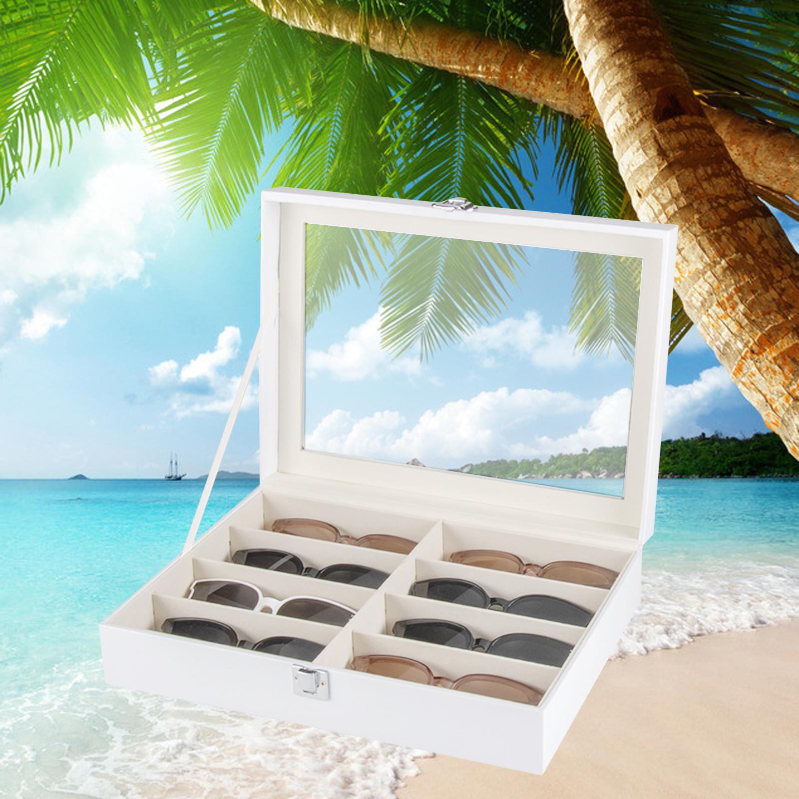 8 Grids Sunglasses Display Storage Box Wood Home Gadget White Drawer