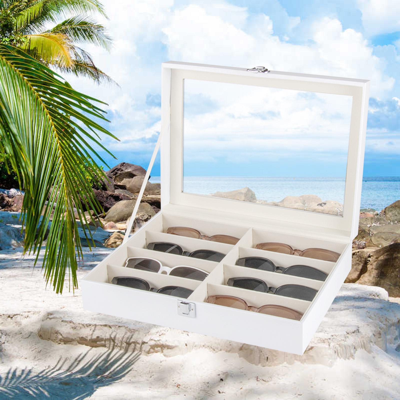 8 Grids Sunglasses Display Storage Box Wood Home Gadget White Drawer