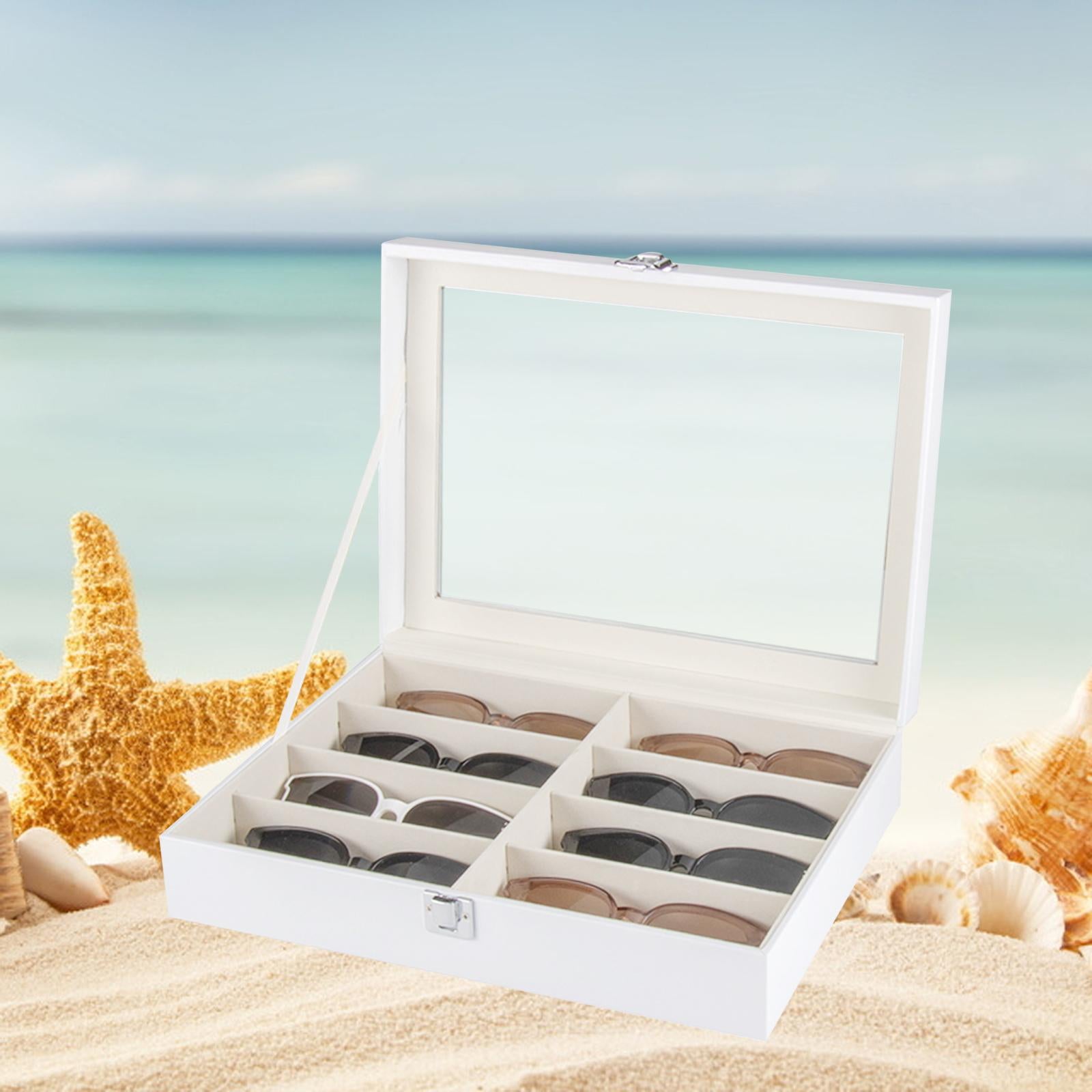 8 Grids Sunglasses Display Storage Box Wood Home Gadget White Drawer