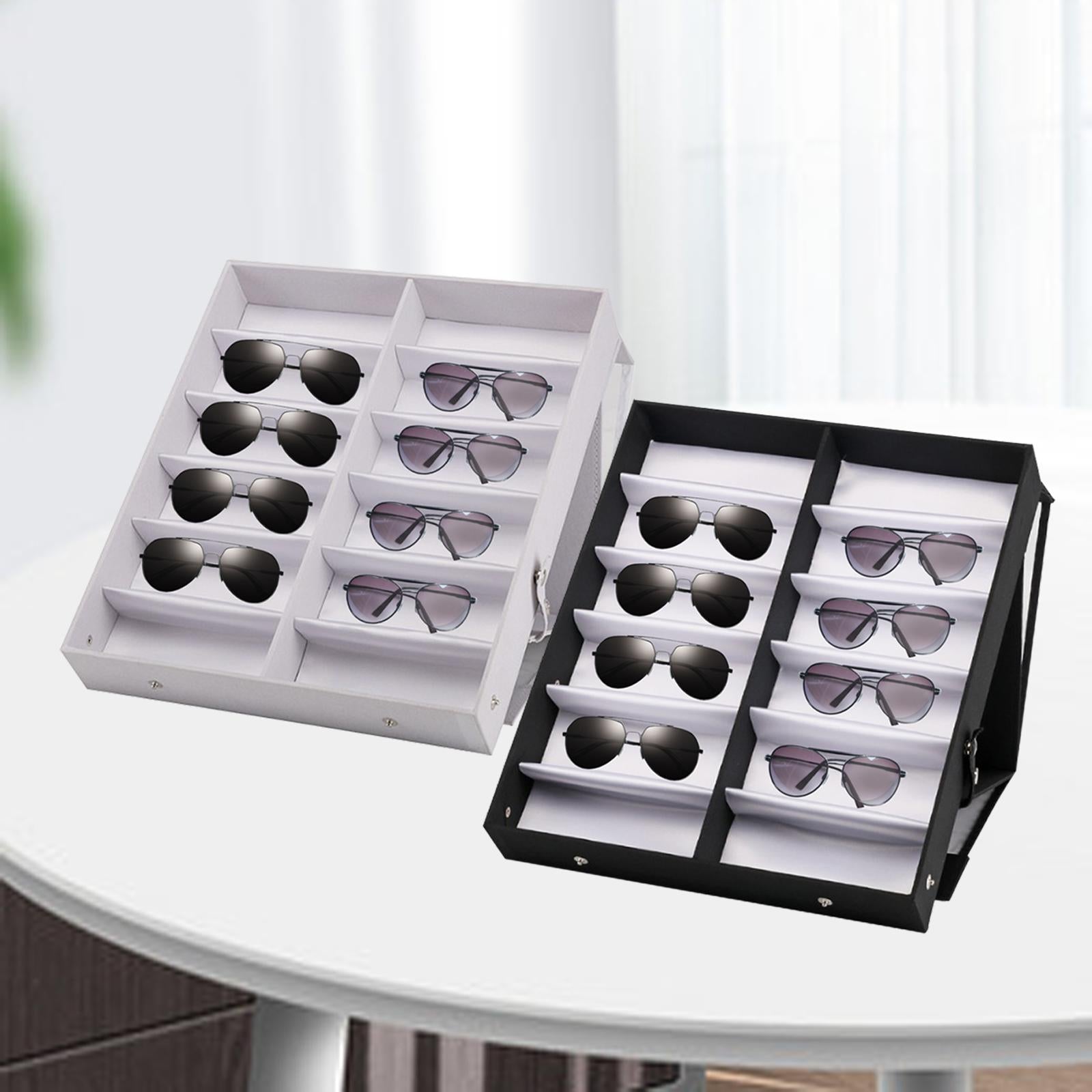 12 Grids Sunglasses Storage Box Foldable with Stand Function Stand white