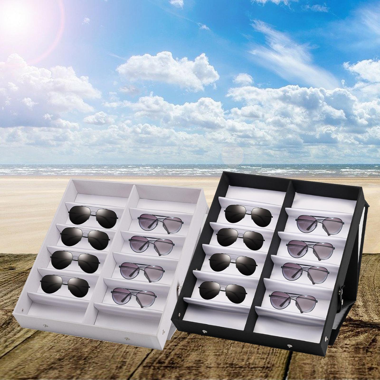 12 Grids Sunglasses Storage Box Foldable with Stand Function Stand white