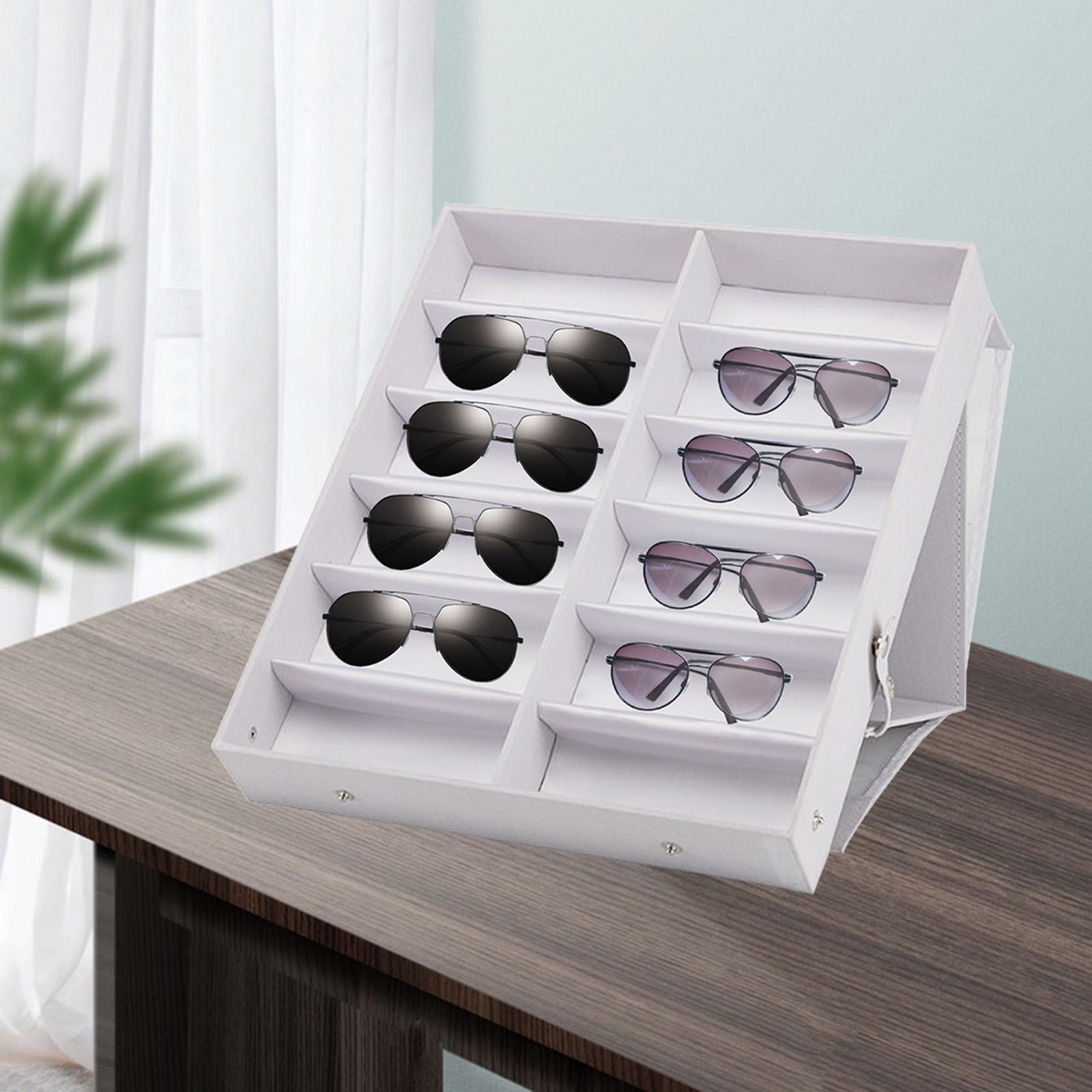 12 Grids Sunglasses Storage Box Foldable with Stand Function Stand white