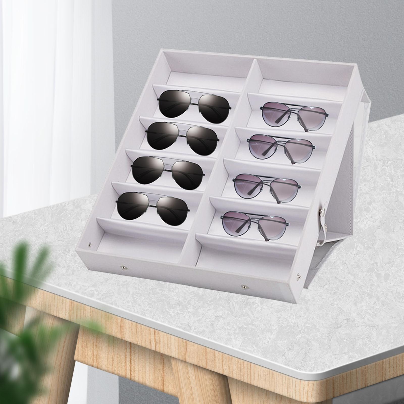 12 Grids Sunglasses Storage Box Foldable with Stand Function Stand white