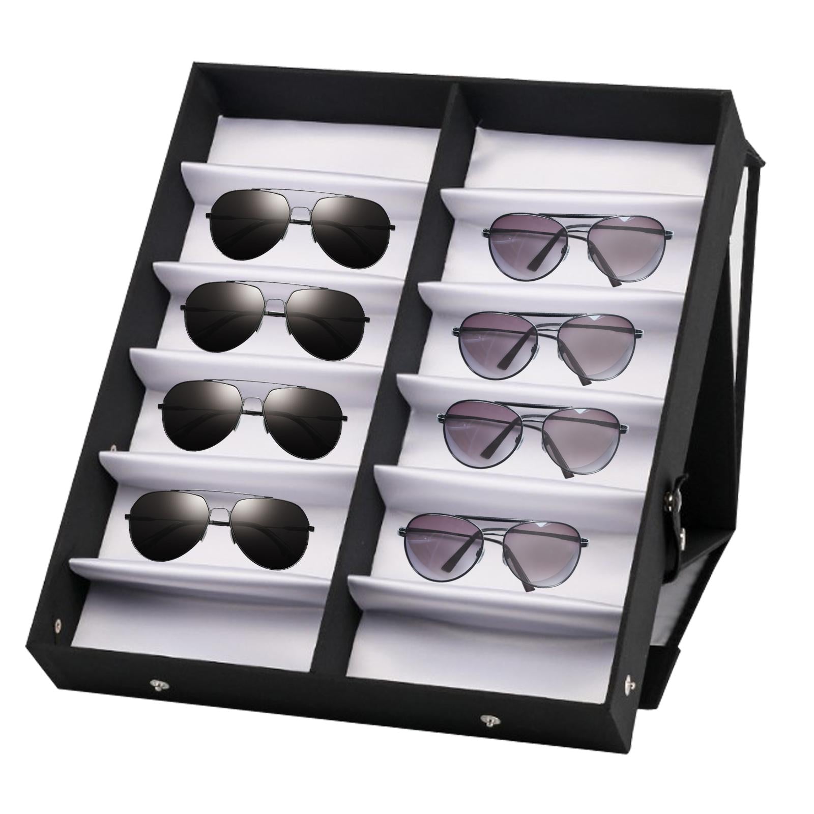 12 Grids Sunglasses Storage Box Foldable with Stand Function Stand black