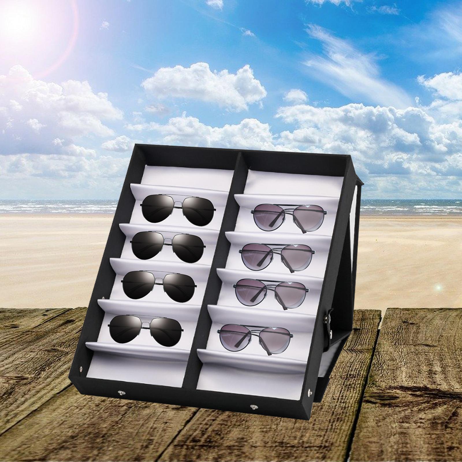 12 Grids Sunglasses Storage Box Foldable with Stand Function Stand black
