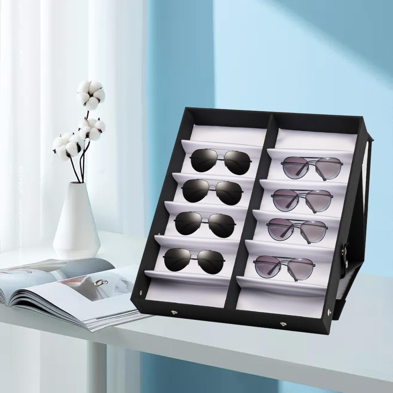 12 Grids Sunglasses Storage Box Foldable with Stand Function Stand black