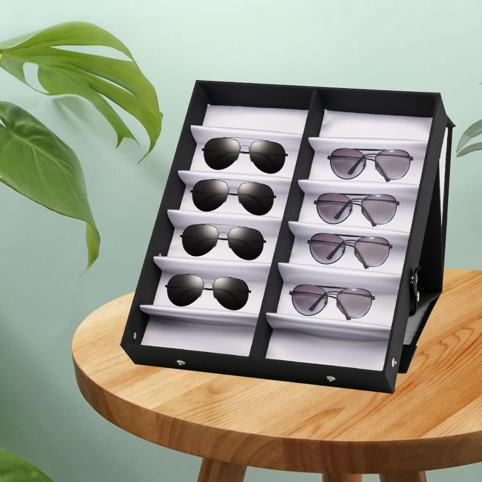 12 Grids Sunglasses Storage Box Foldable with Stand Function Stand black