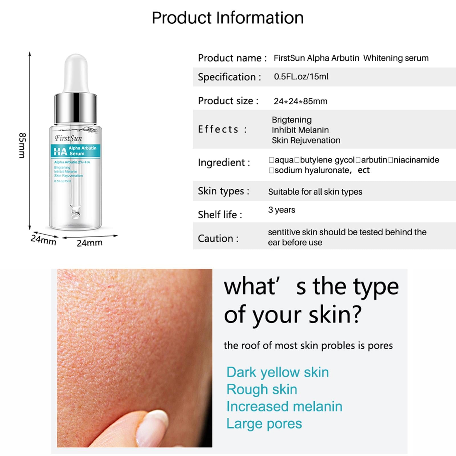 Anti-Wrinkle Serum Essence for All Skin Moisturizing 0.5oz/15ml Arbutin