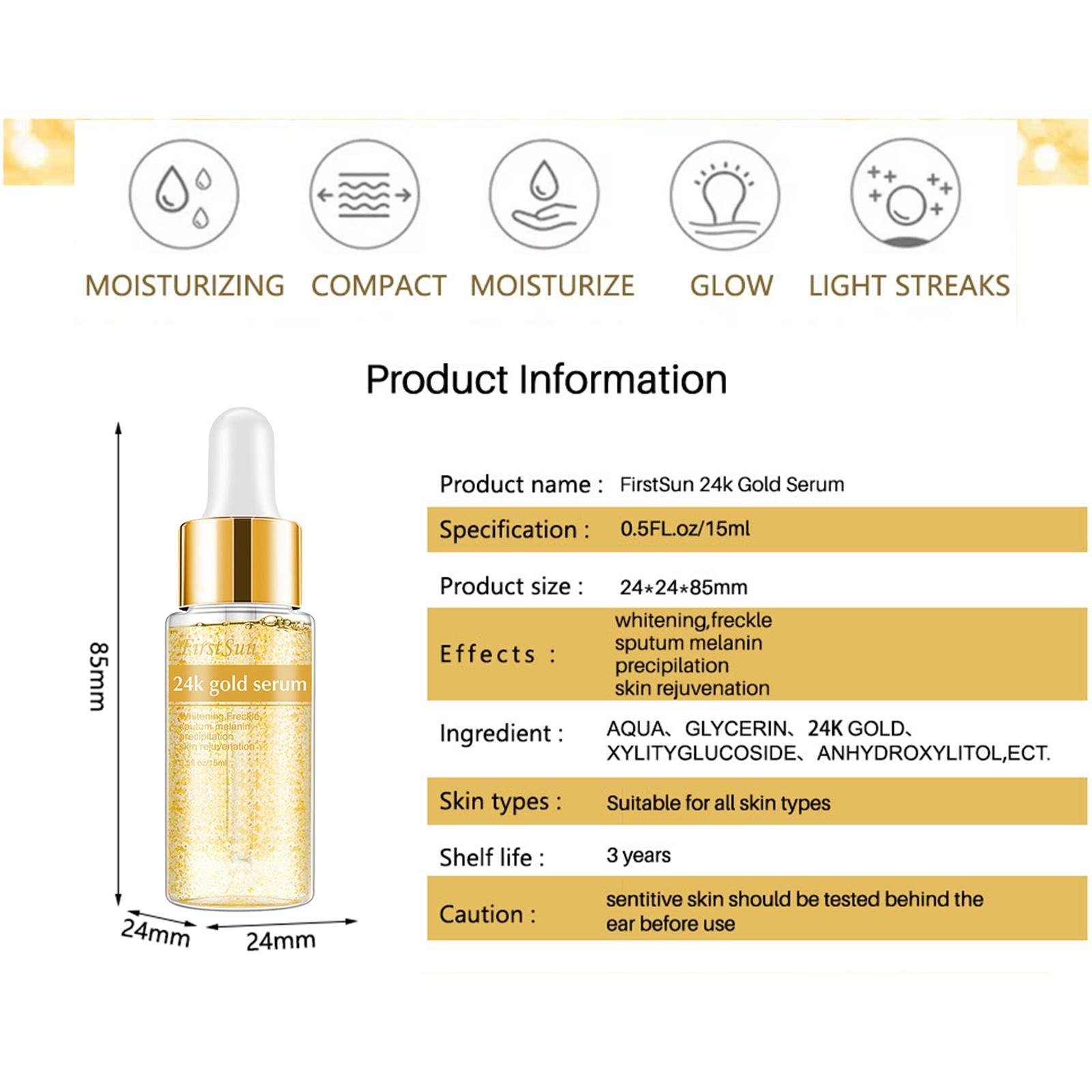 Anti-Wrinkle Serum Essence for All Skin Moisturizing 0.5oz/15ml Gold Foil