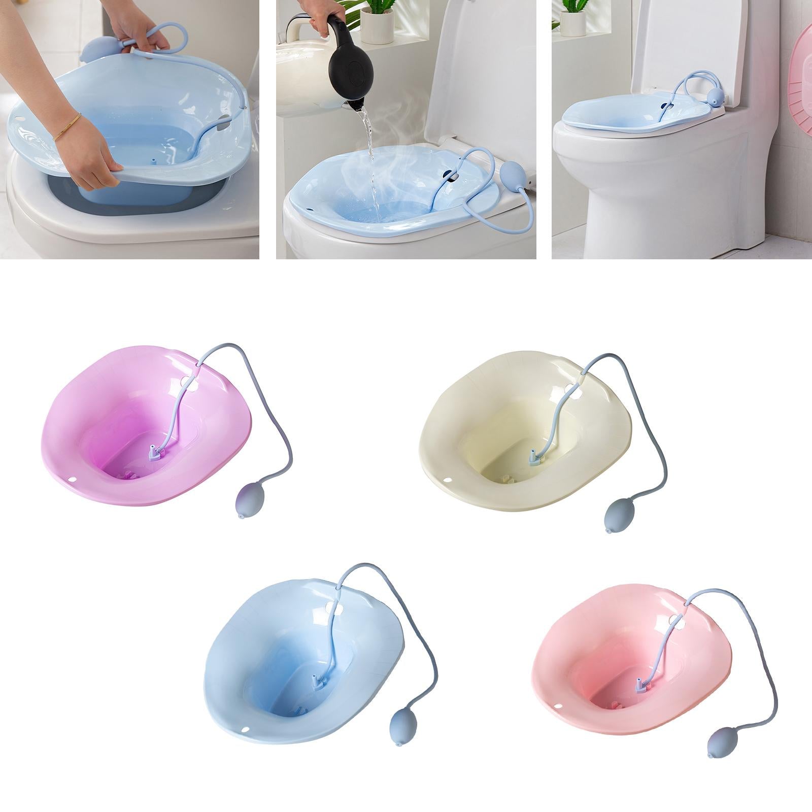 Foldable Sitz Bath Toilet Seat w/ Flusher for Postpartum Hemorrhoids Blue