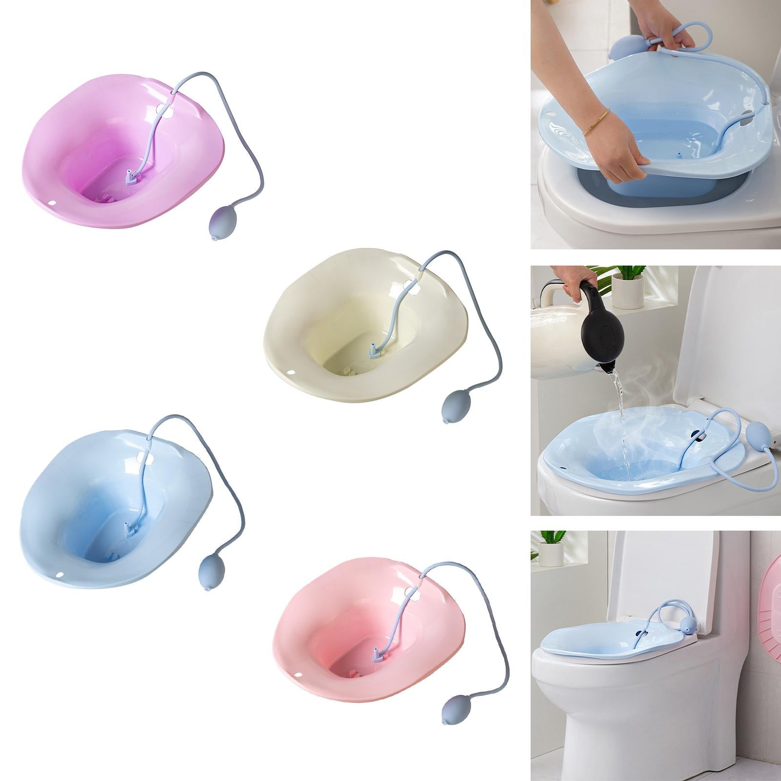 Foldable Sitz Bath Toilet Seat w/ Flusher for Postpartum Hemorrhoids Blue