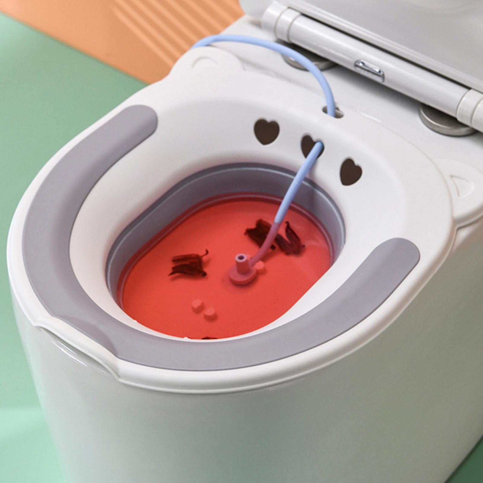 Sitz Bath Toilet Seat Hip Basin Bidet with Flusher for Patient Home Use Pink