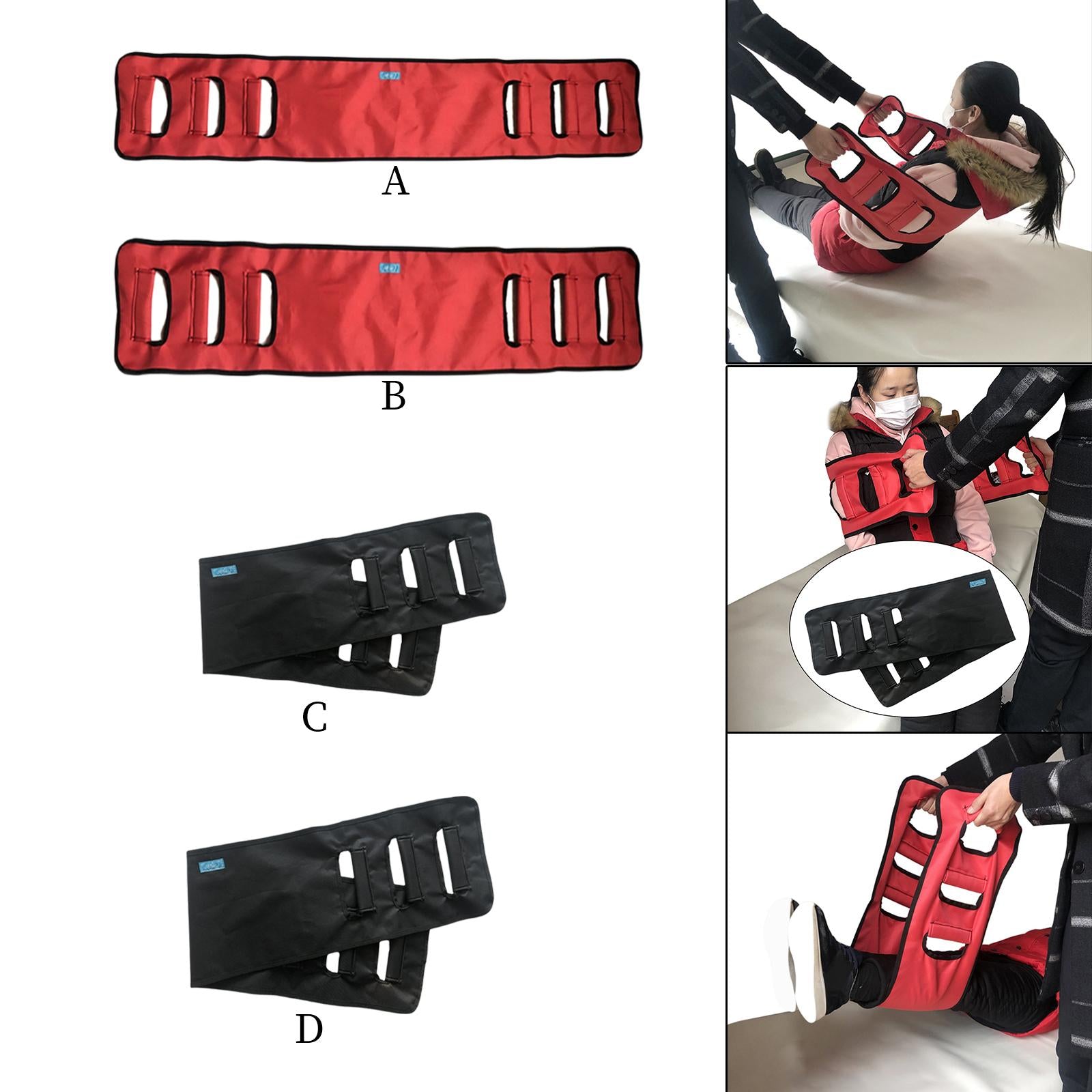 Transfer Belts with Three Grippers Easy Lift Reusable for Bedridden red M