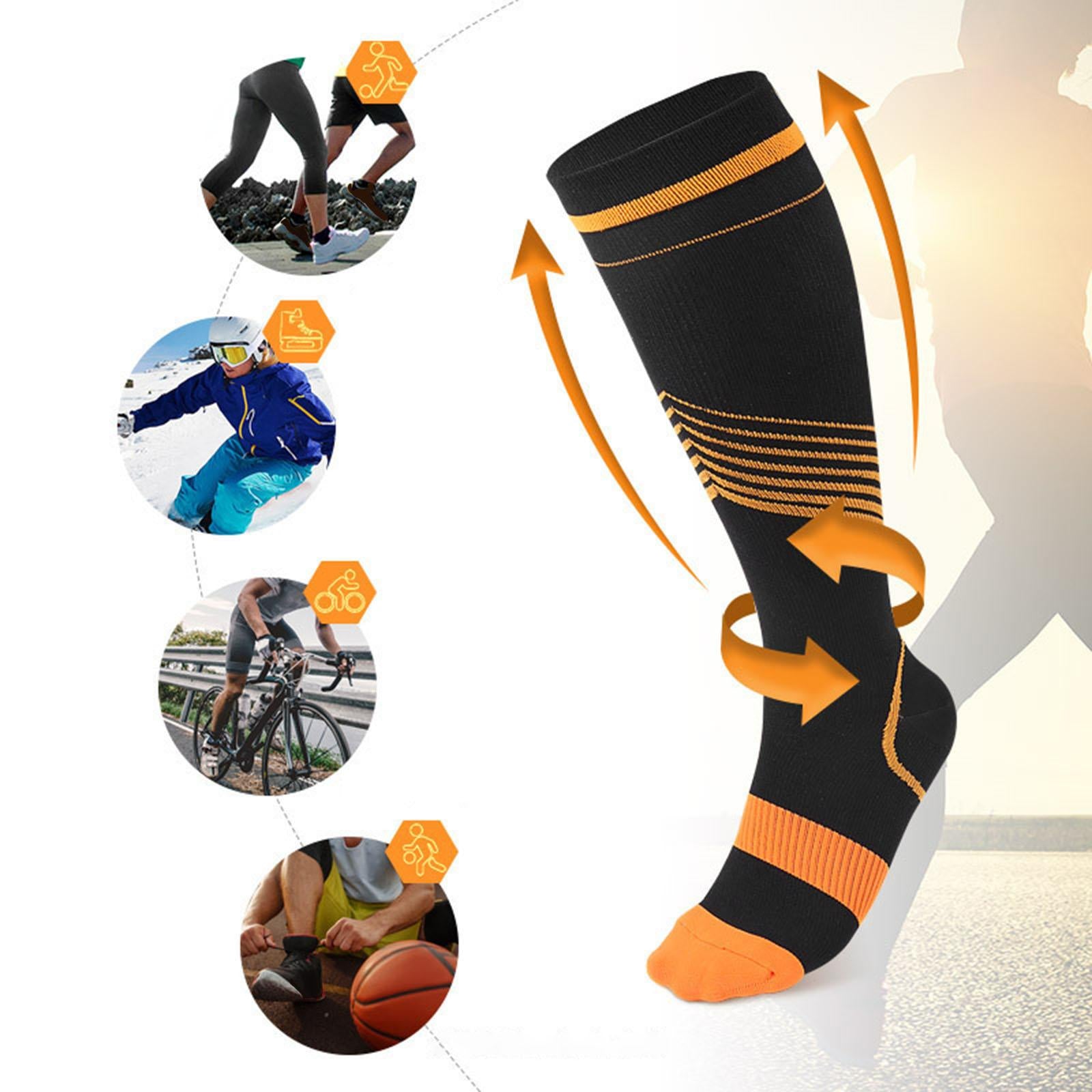 Compression Socks Knee High Support Stockings Leg Thigh Sleeve outdoors Orange S M