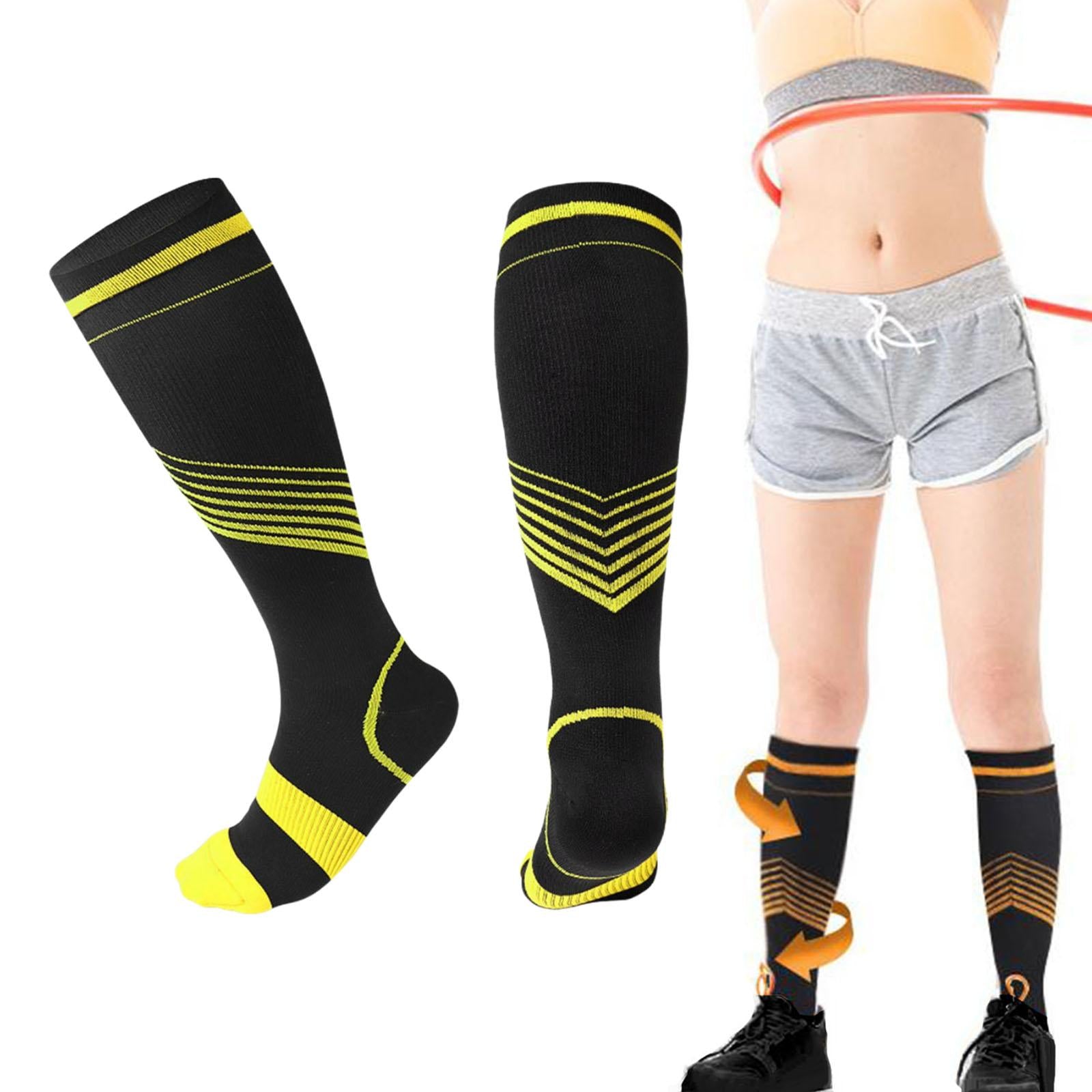 Compression Socks Knee High Support Stockings Leg Thigh Sleeve outdoors Yellow S M