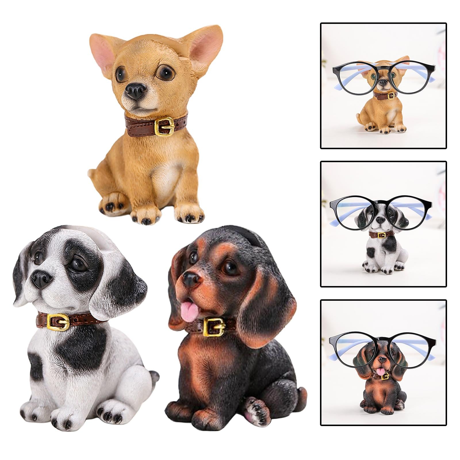Cute Dog Eyeglasses Holder Stand Animal Figurine Resin for Home Decoration Black White