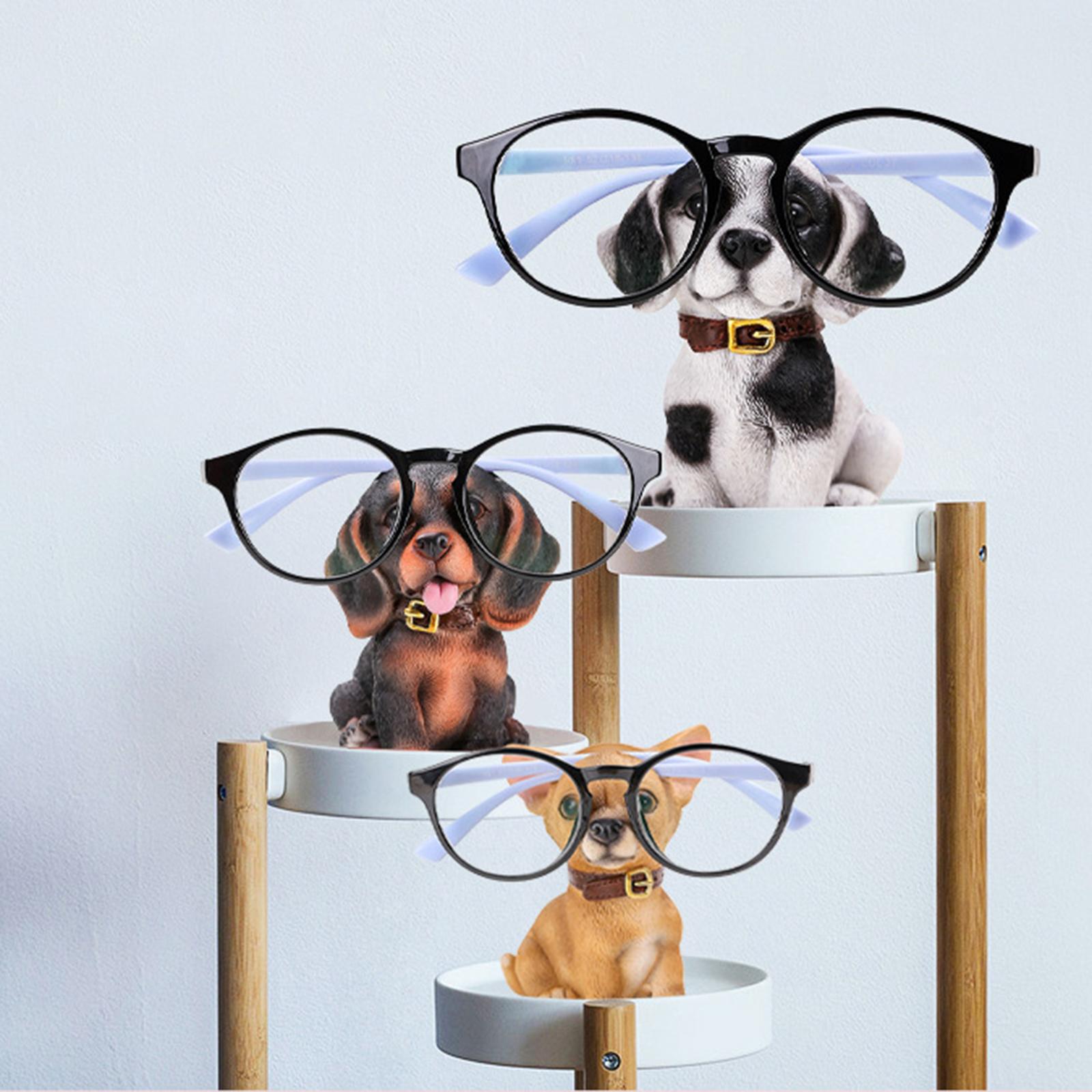 Cute Dog Eyeglasses Holder Stand Animal Figurine Resin for Home Decoration Brown Black
