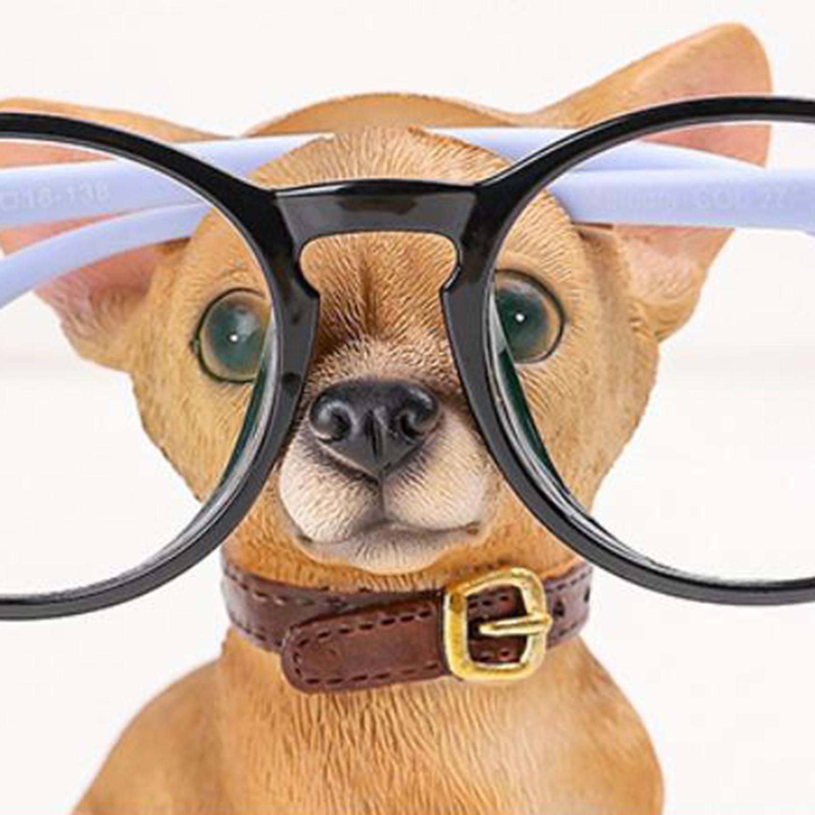 Cute Dog Eyeglasses Holder Stand Animal Figurine Resin for Home Decoration Brown