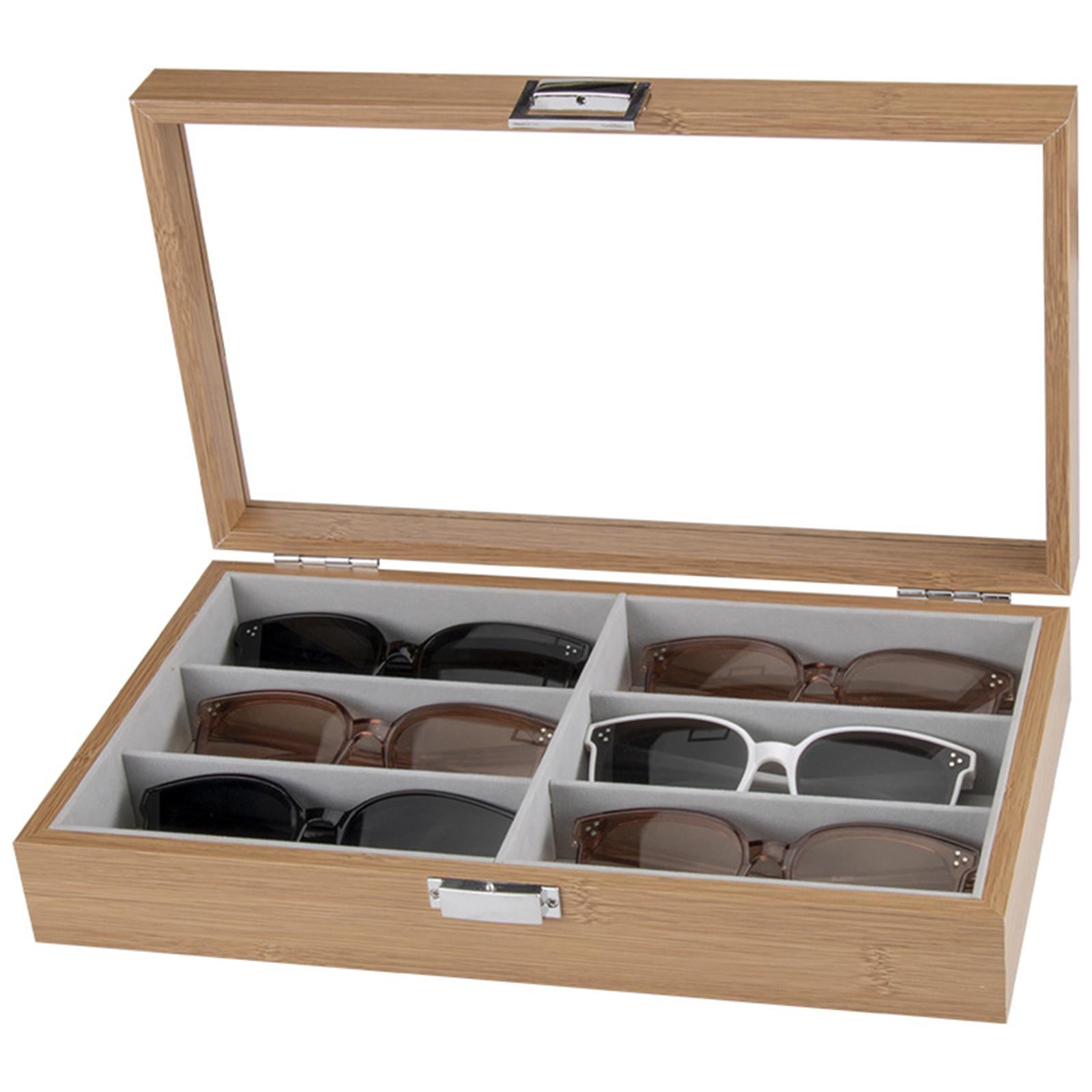 6 Grids Sunglasses Display Storage Box Wood Home Gadget Drawer