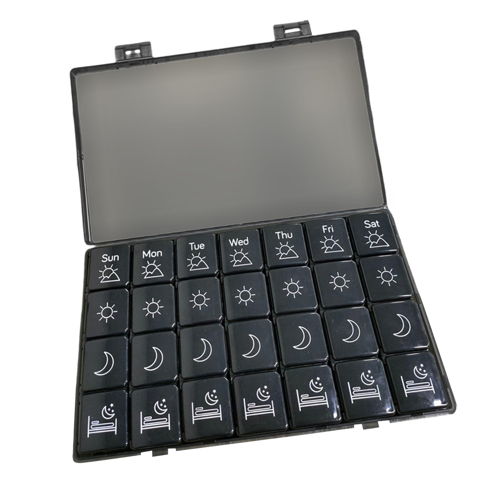Portable 7 Days Pill Box Organiser Tablet Box for Pills Vitamins Black