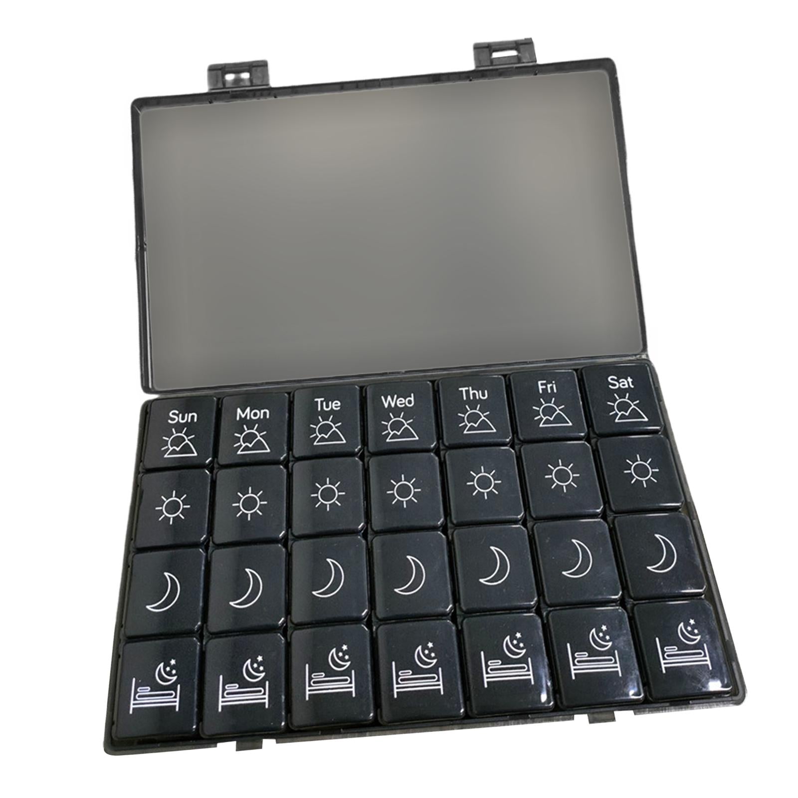 Portable 7 Days Pill Box Organiser Tablet Box for Pills Vitamins Black
