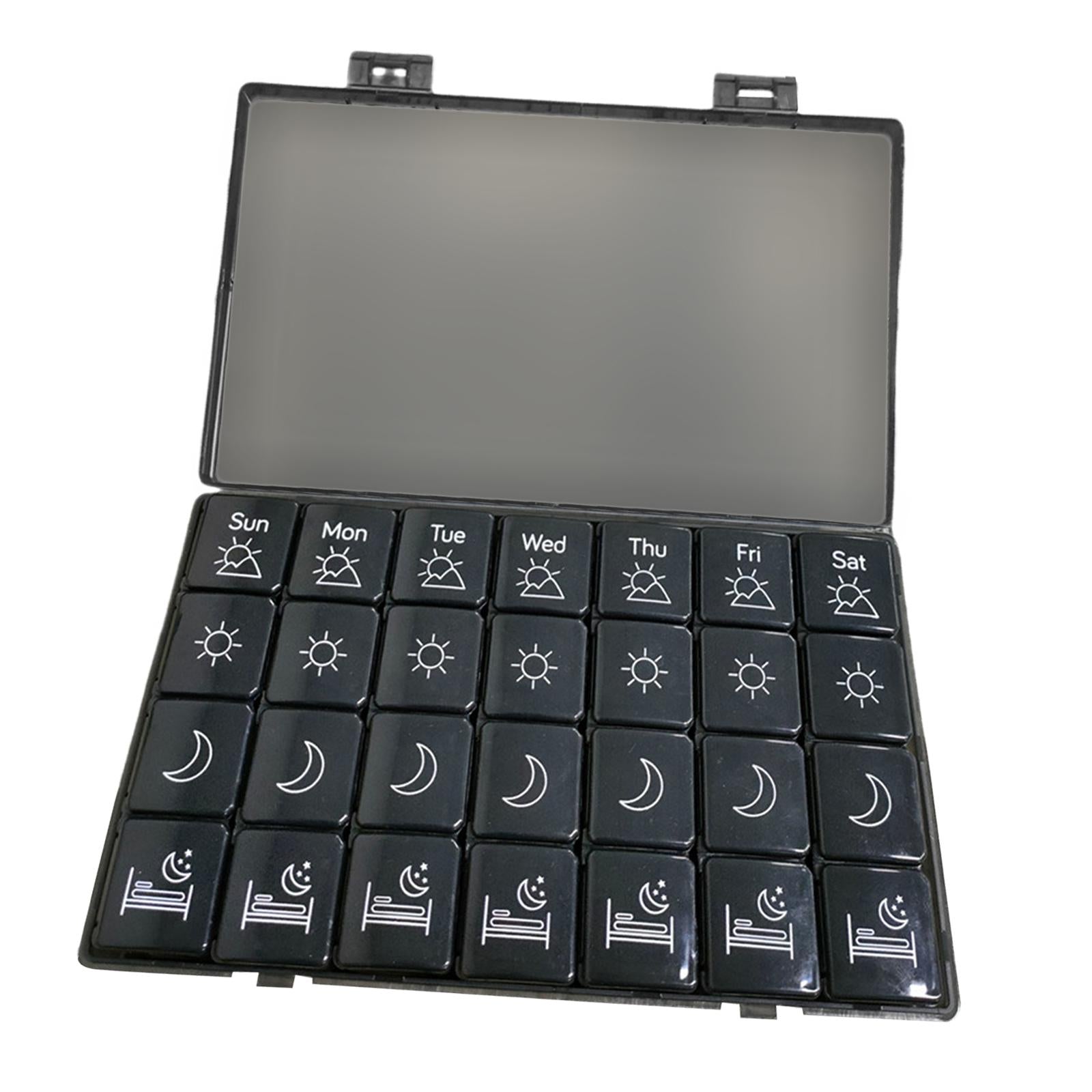 Portable 7 Days Pill Box Organiser Tablet Box for Pills Vitamins Black