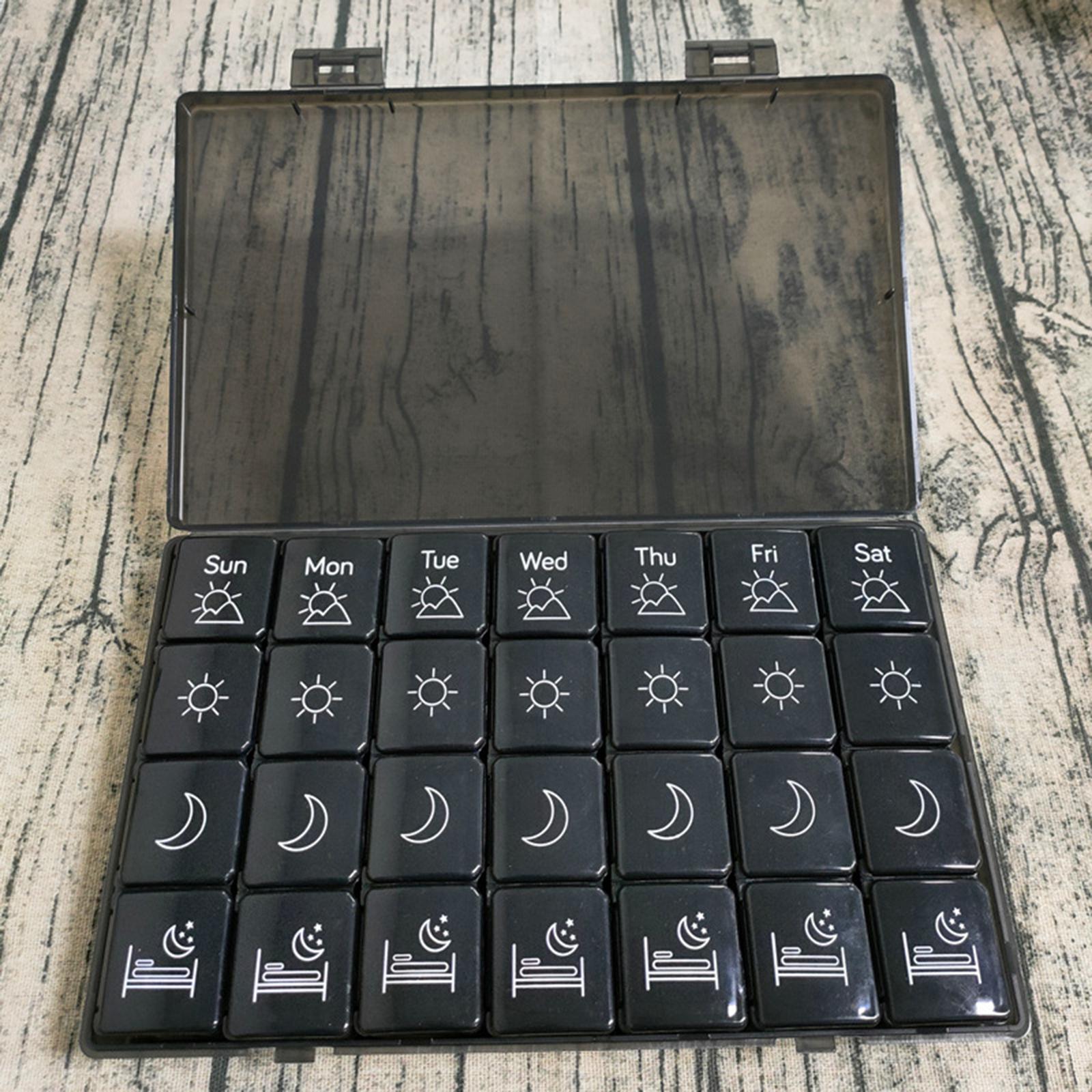 Portable 7 Days Pill Box Organiser Tablet Box for Pills Vitamins Black