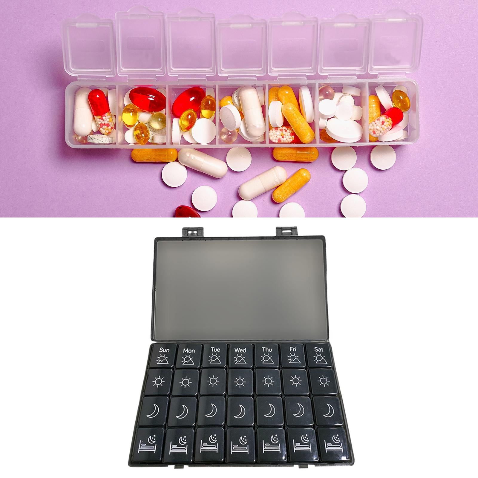 Portable 7 Days Pill Box Organiser Tablet Box for Pills Vitamins Black