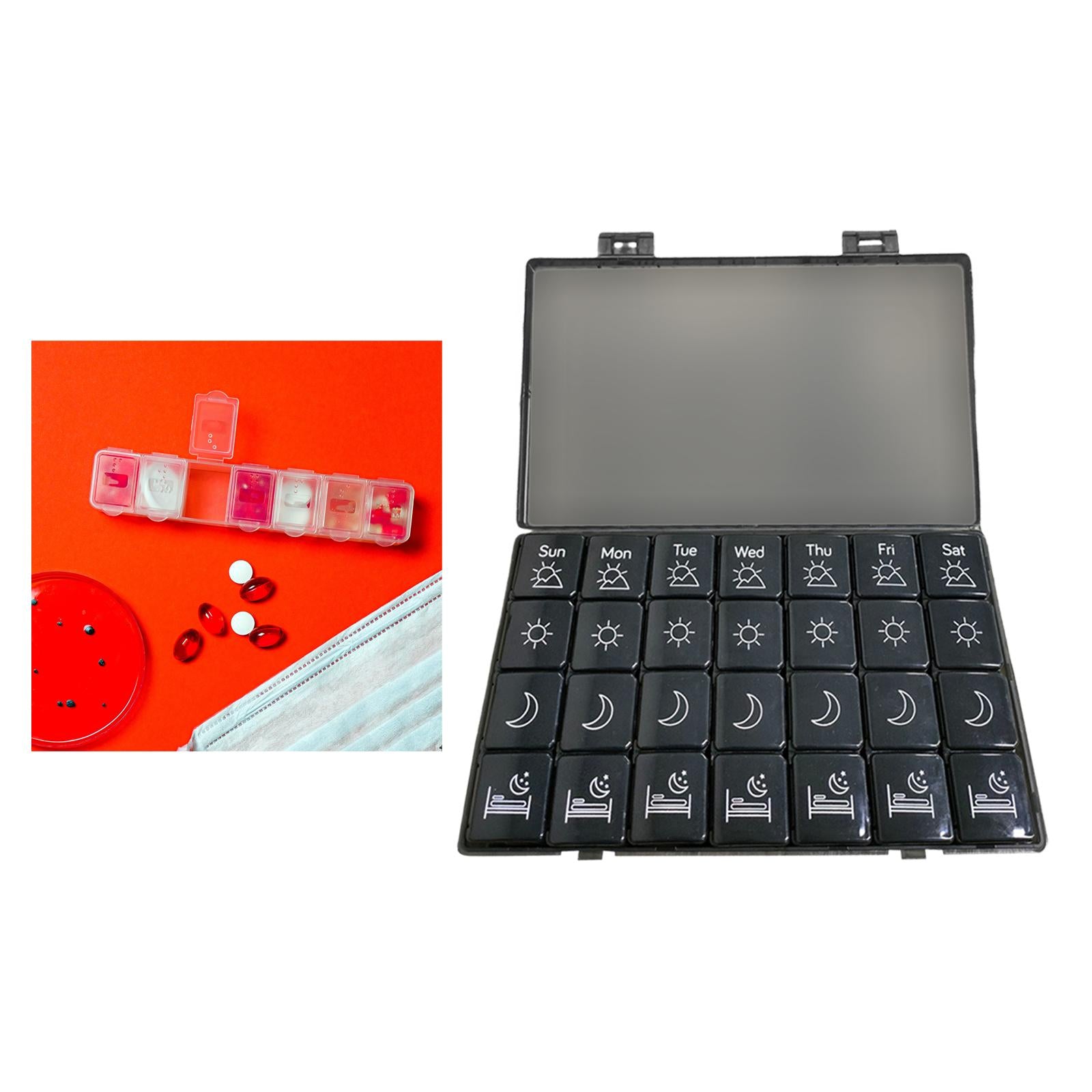 Portable 7 Days Pill Box Organiser Tablet Box for Pills Vitamins Black