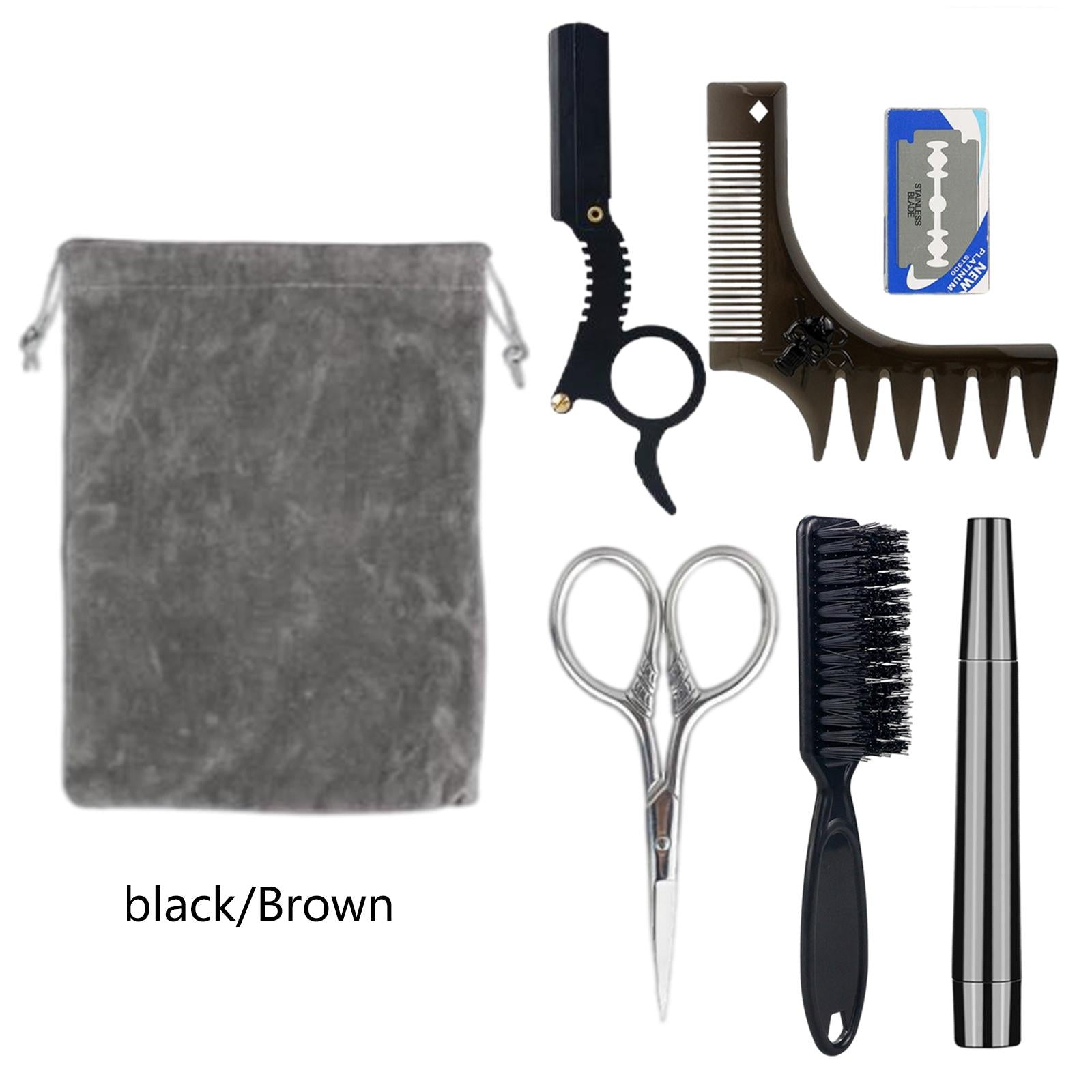 Beard Comb Set Grooming Scissors Styling Combs Wide Tooth Comb for Men Black