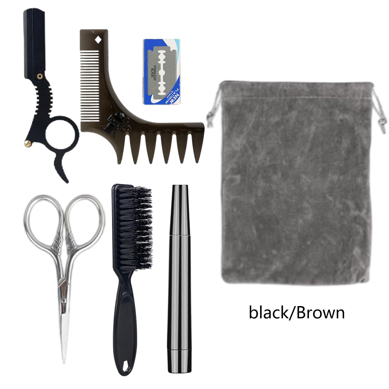 Beard Comb Set Grooming Scissors Styling Combs Wide Tooth Comb for Men Black
