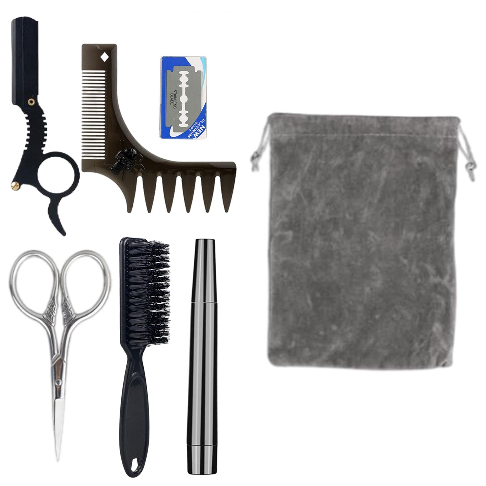 Beard Comb Set Grooming Scissors Styling Combs Wide Tooth Comb for Men Brown