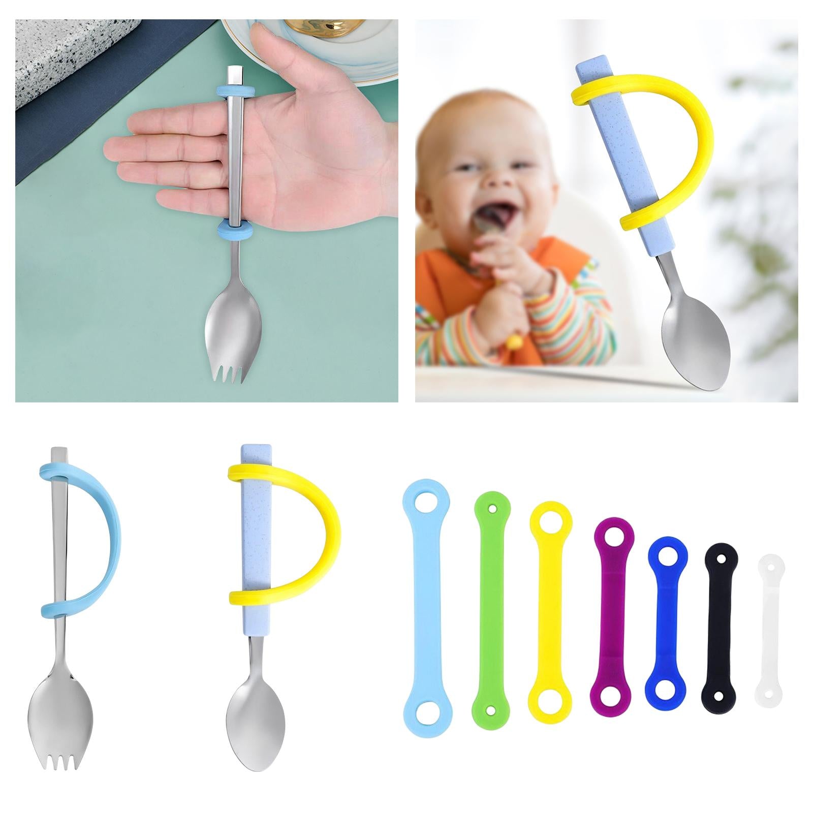 Anti-Shake Eating Aid Tableware Silicone Eating Tool Spoon Fork w Strap