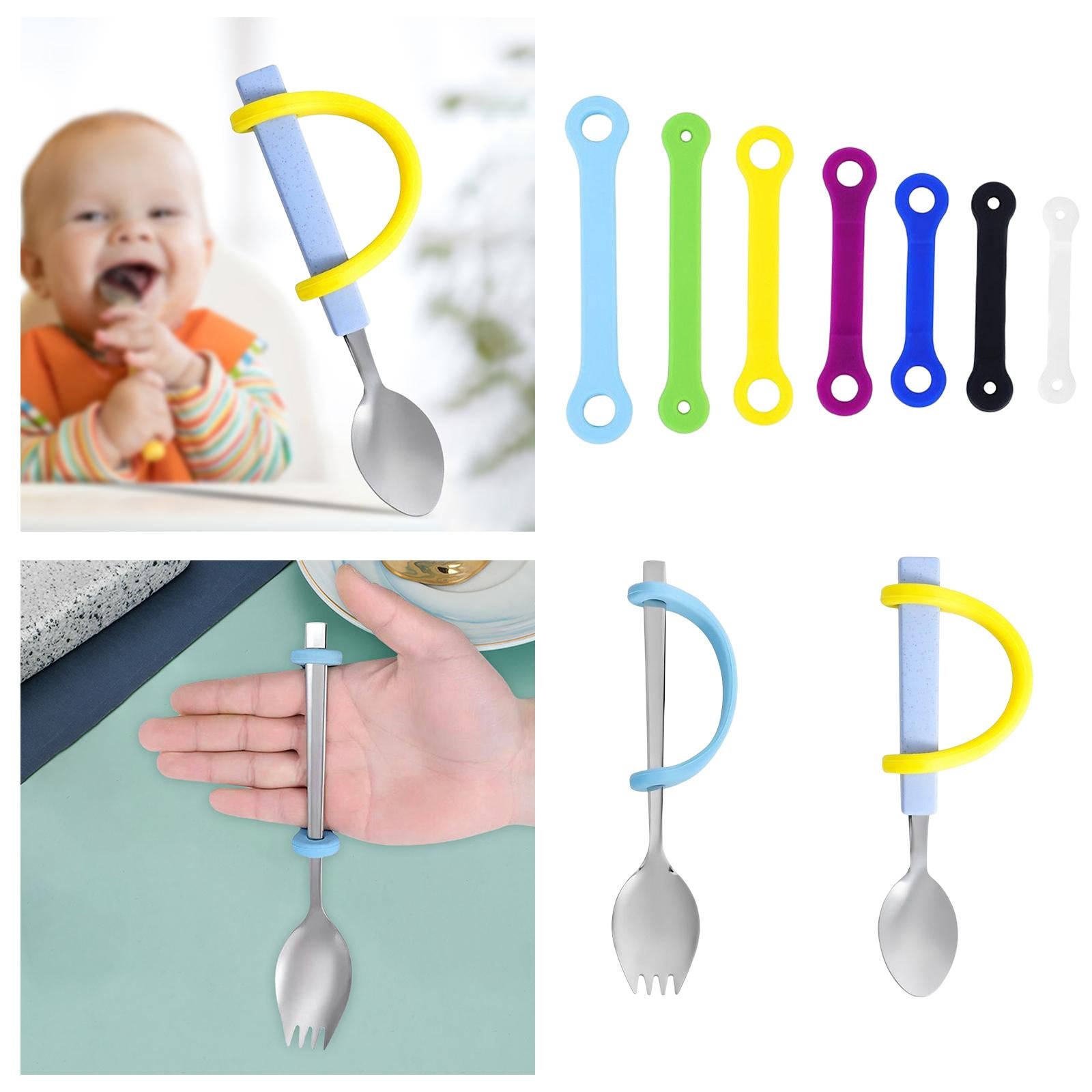 Anti-Shake Eating Aid Tableware Silicone Eating Tool Spoon Fork w Strap