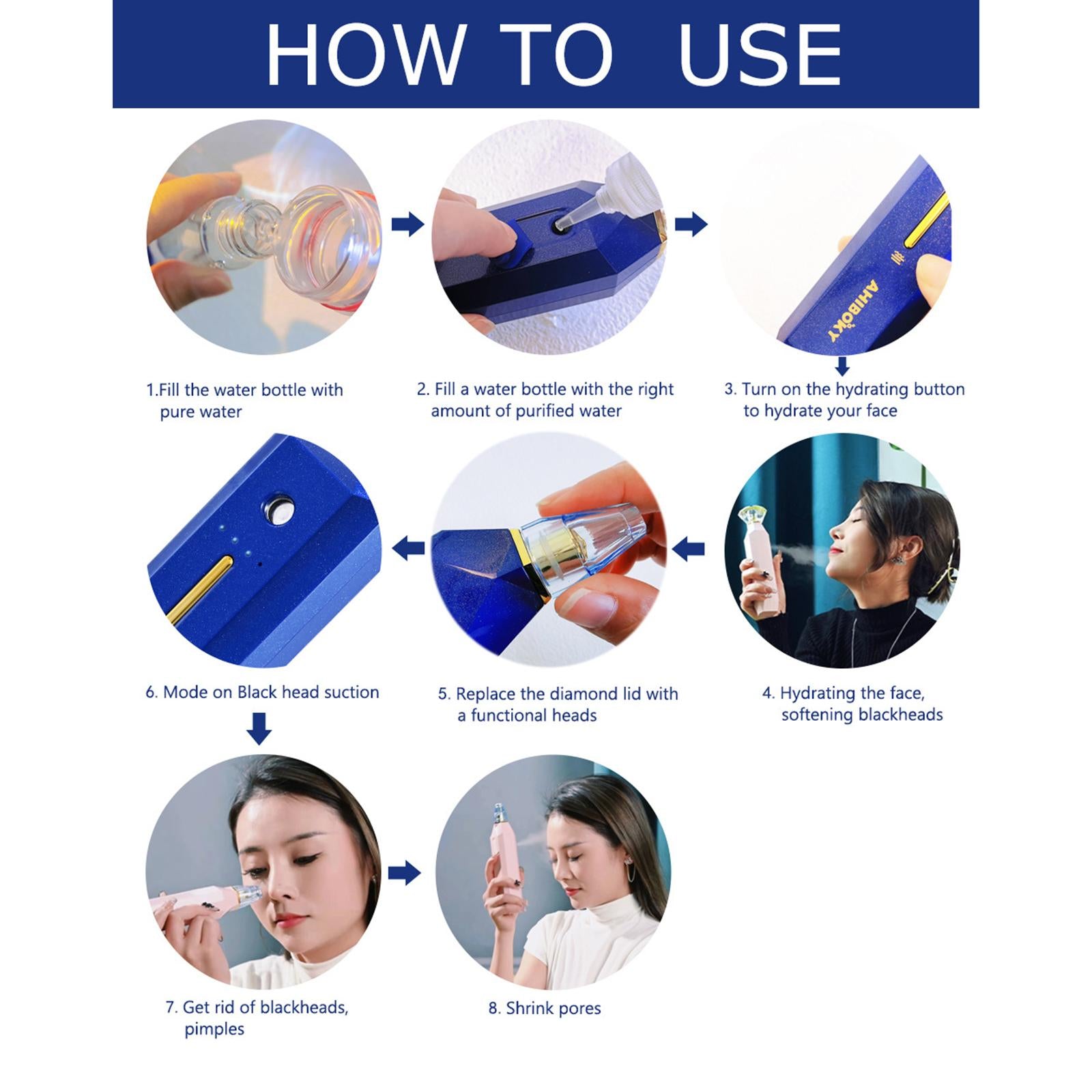 Electric Blackhead Remover Pore Vacuum 3 Suction for Blemish Pimple Blue