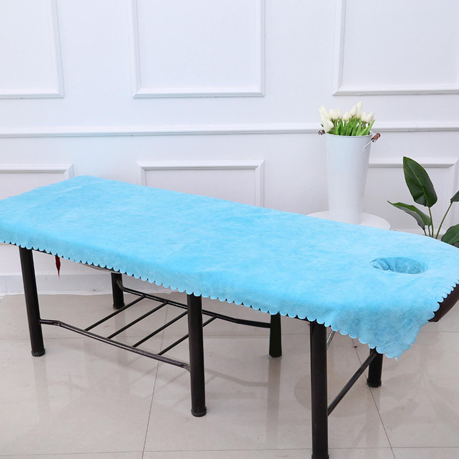 Massage Table Sheet Covers with Face Hole Polyester Fiber for Massage Bed Blue