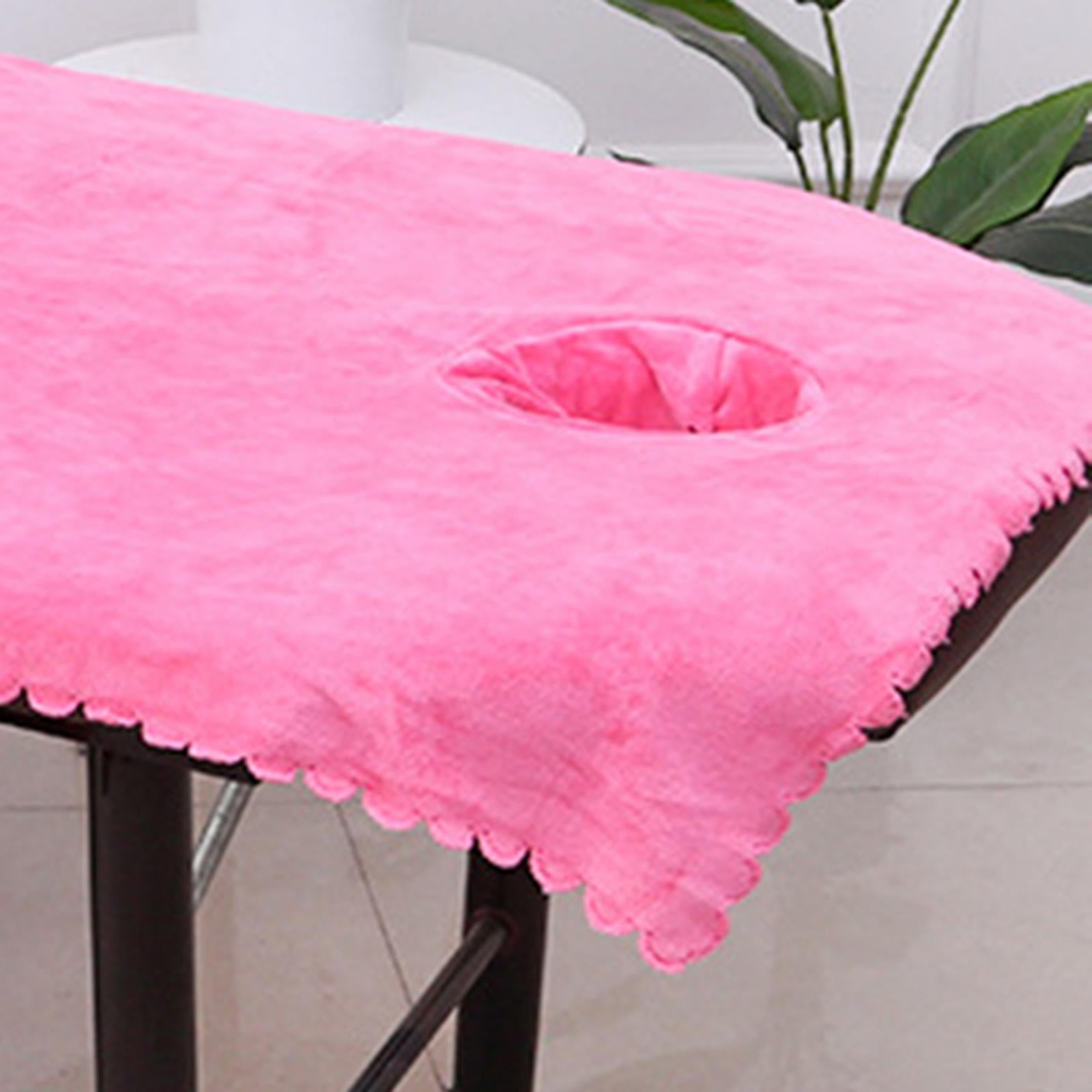 Massage Table Sheet Covers with Face Hole Polyester Fiber for Massage Bed Dark Pink