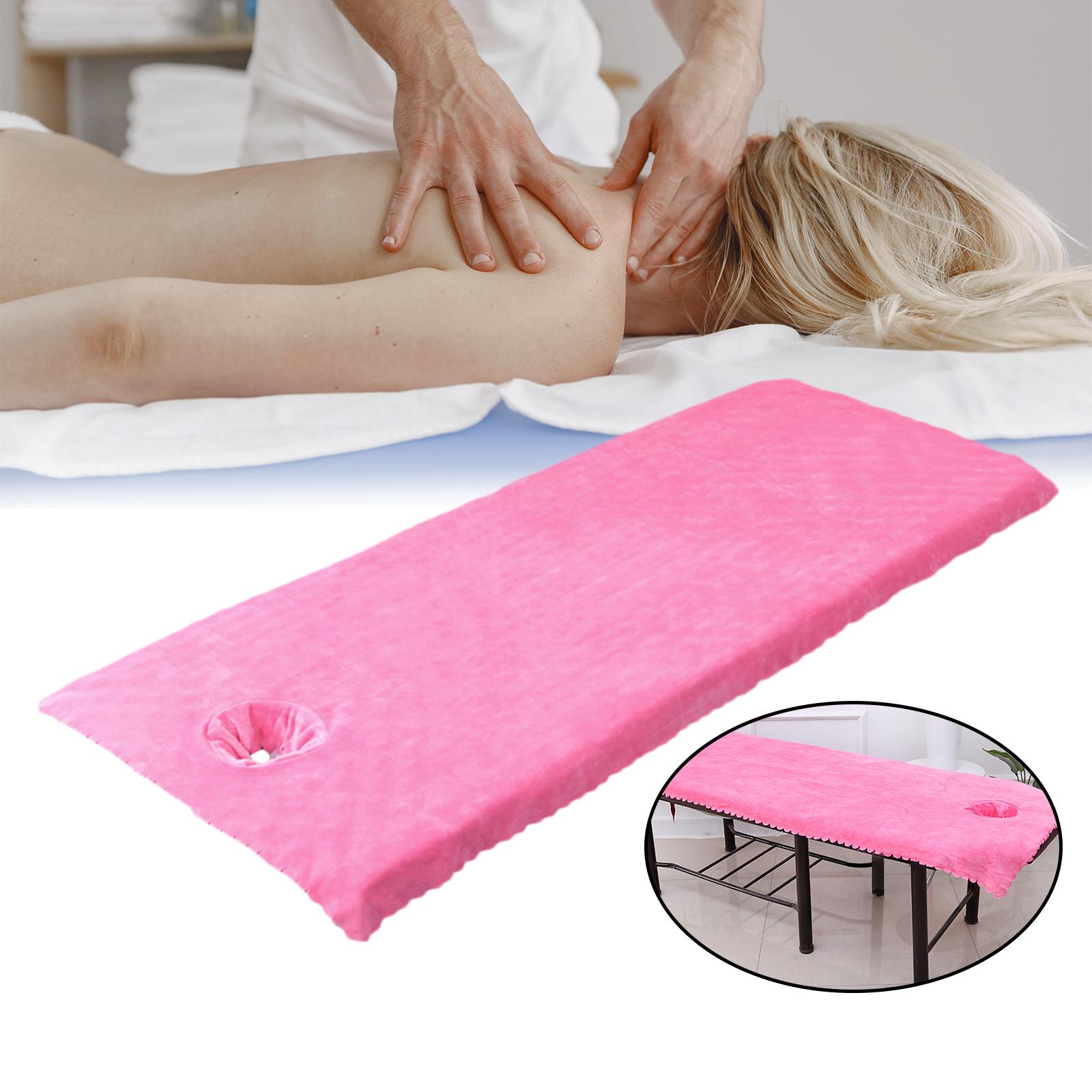 Massage Table Sheet Covers with Face Hole Polyester Fiber for Massage Bed Dark Pink