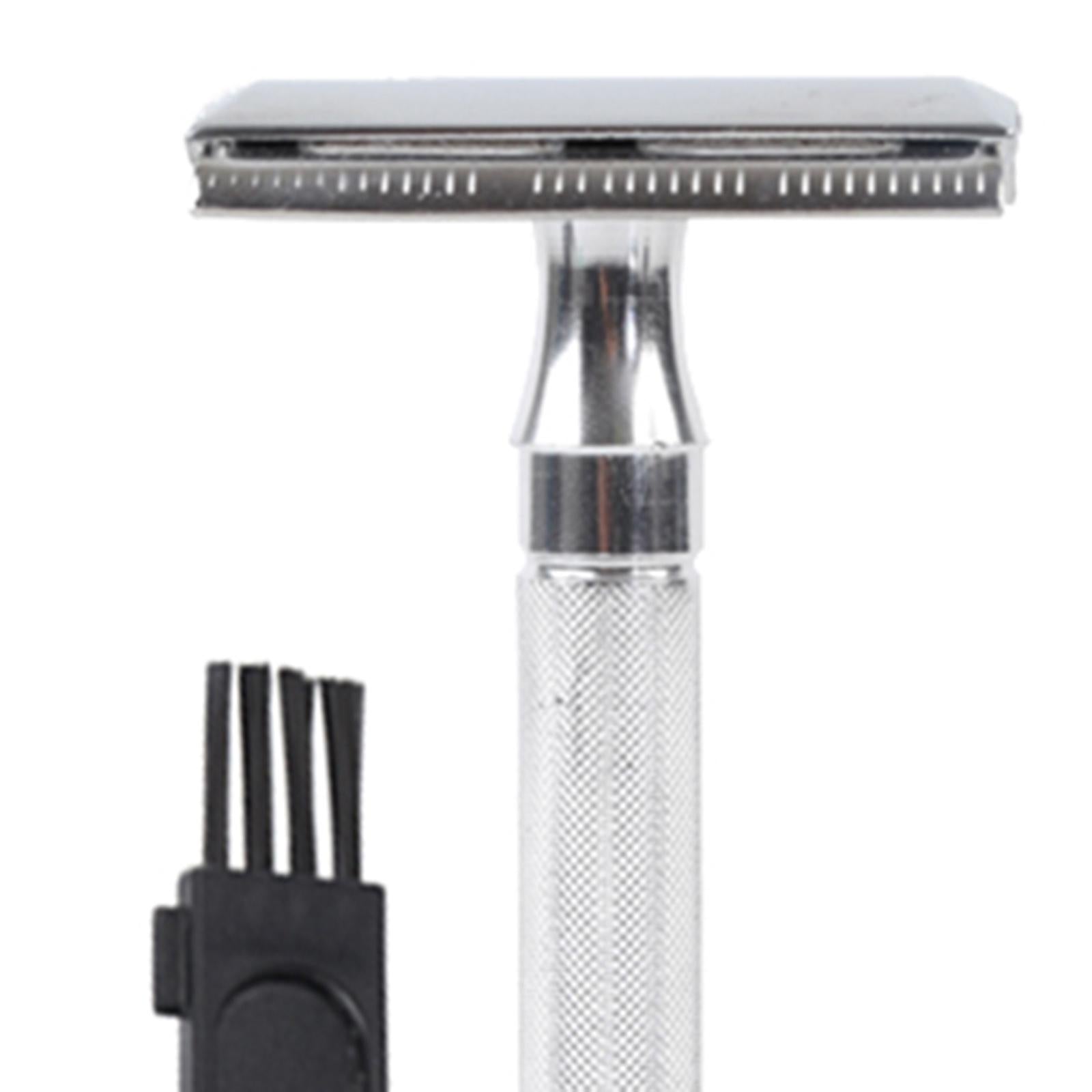 Classic Metal Double Edge Safety Razor for Men Everyday Use w/ Brush Silver