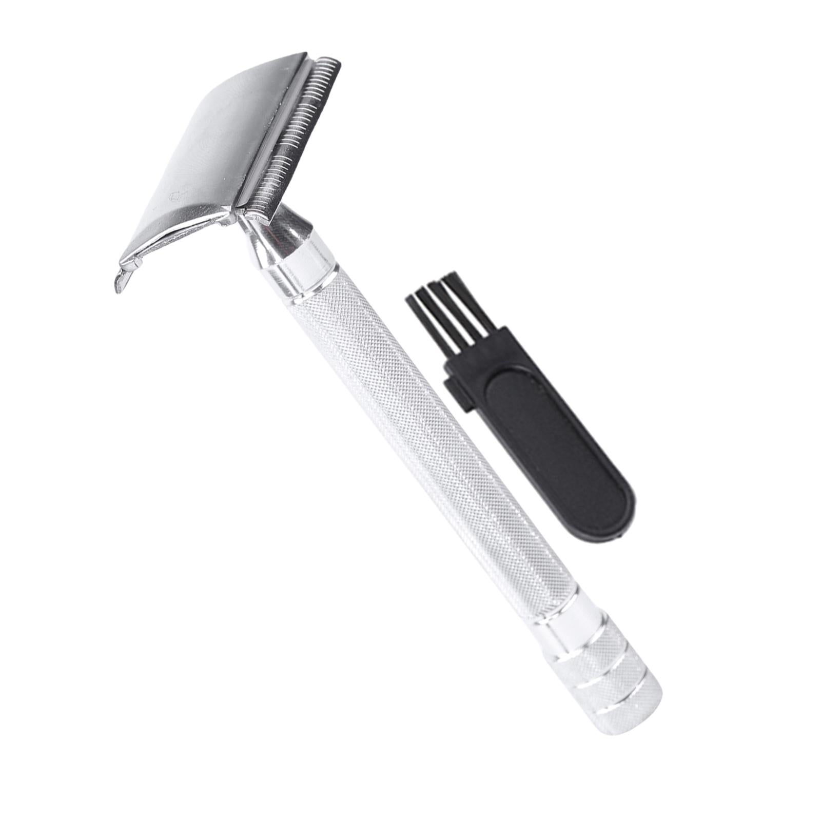 Classic Metal Double Edge Safety Razor for Men Everyday Use w/ Brush Silver